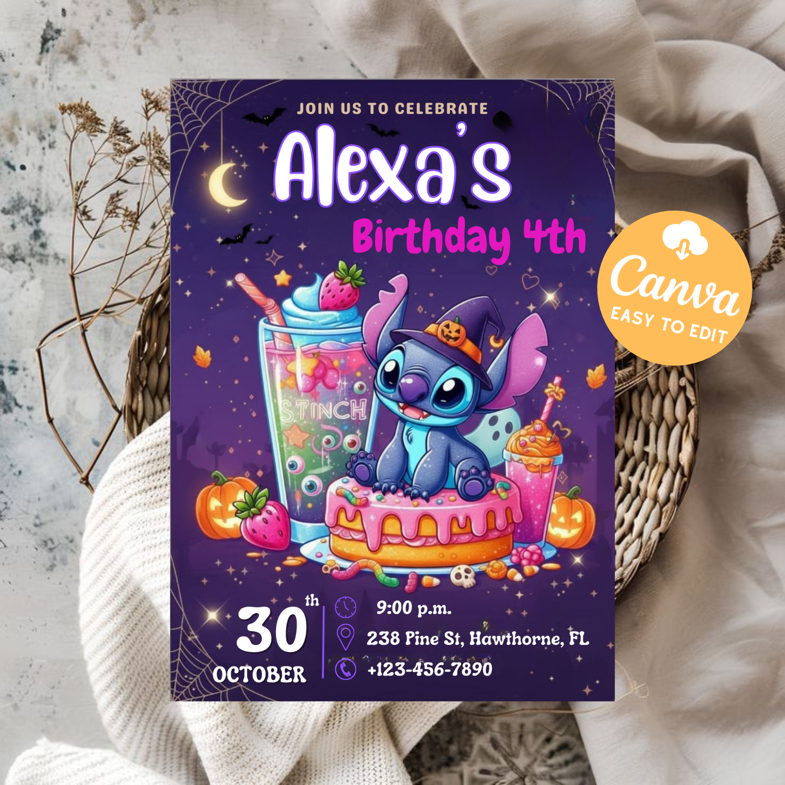 Editable Stitch Birthday Invitation Template | Kids Birthday Party Invite | Digital Download Printable