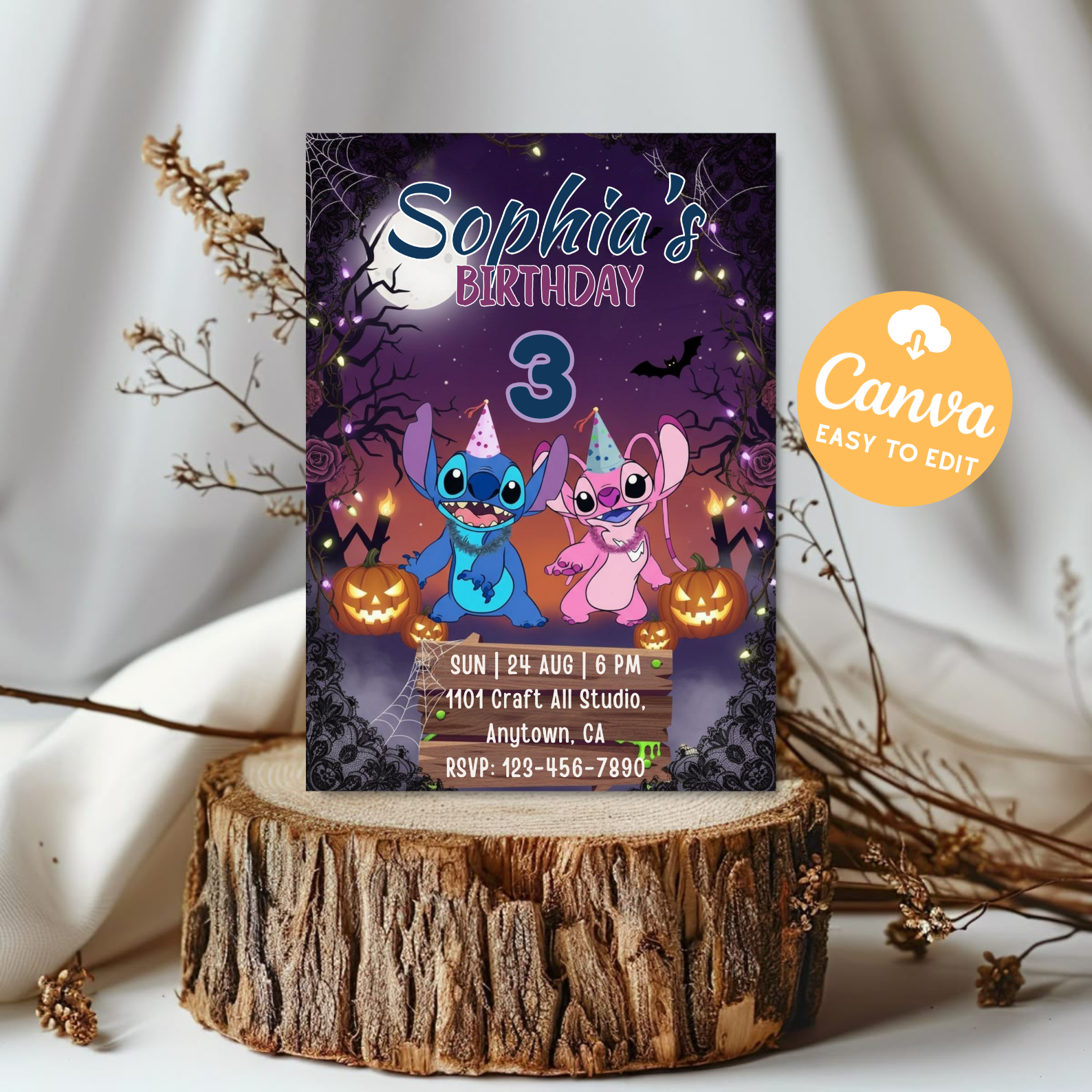 Stitch and Angel Birthday Invitation | Lilo and Stitch Party Invite | Hawaiian Stitch Birthday Girl Card | Kids Birthday Printable Template