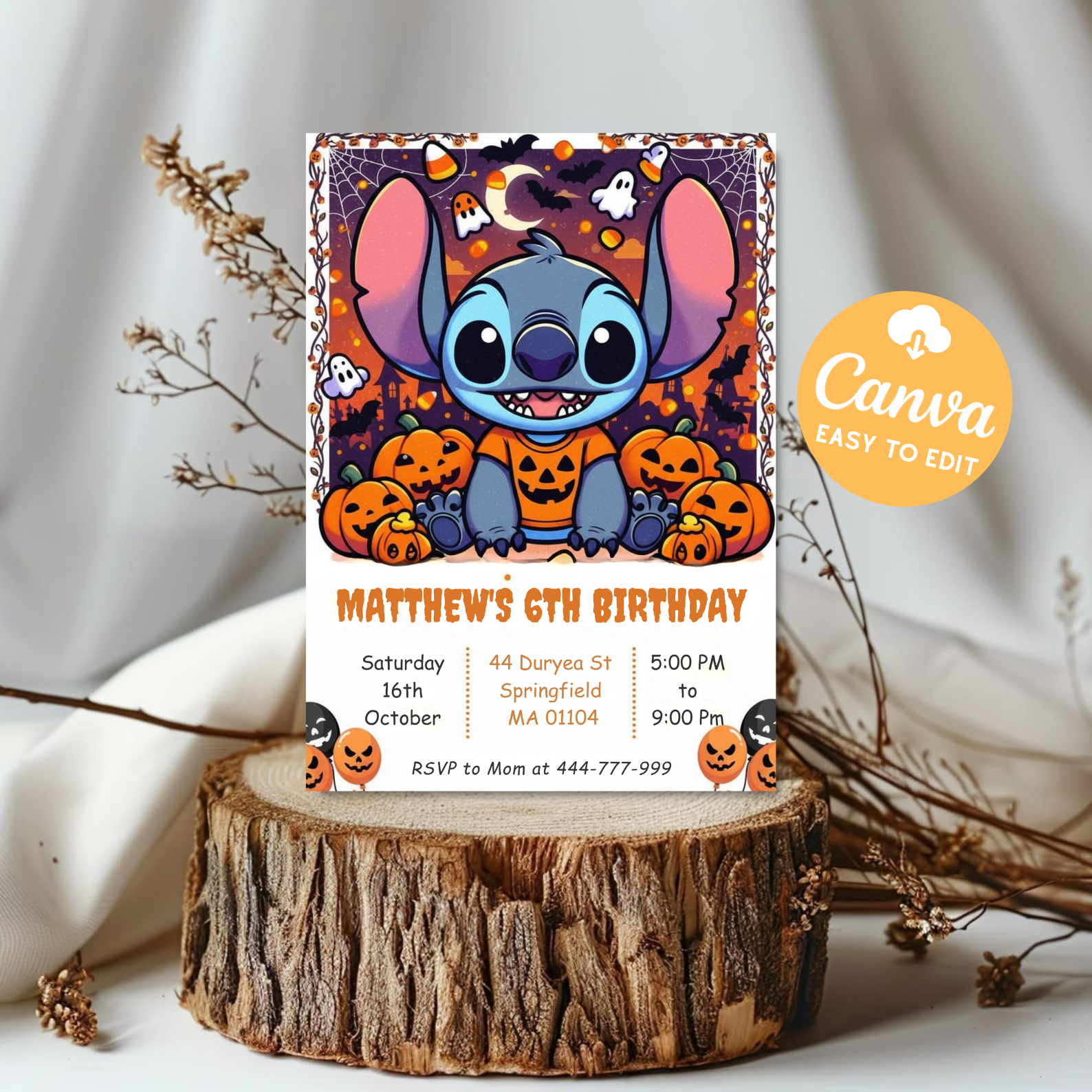 Stitch Halloween Birthday Invitation | Digital Party Invite | Printable Kids Birthday Template | Instant Download