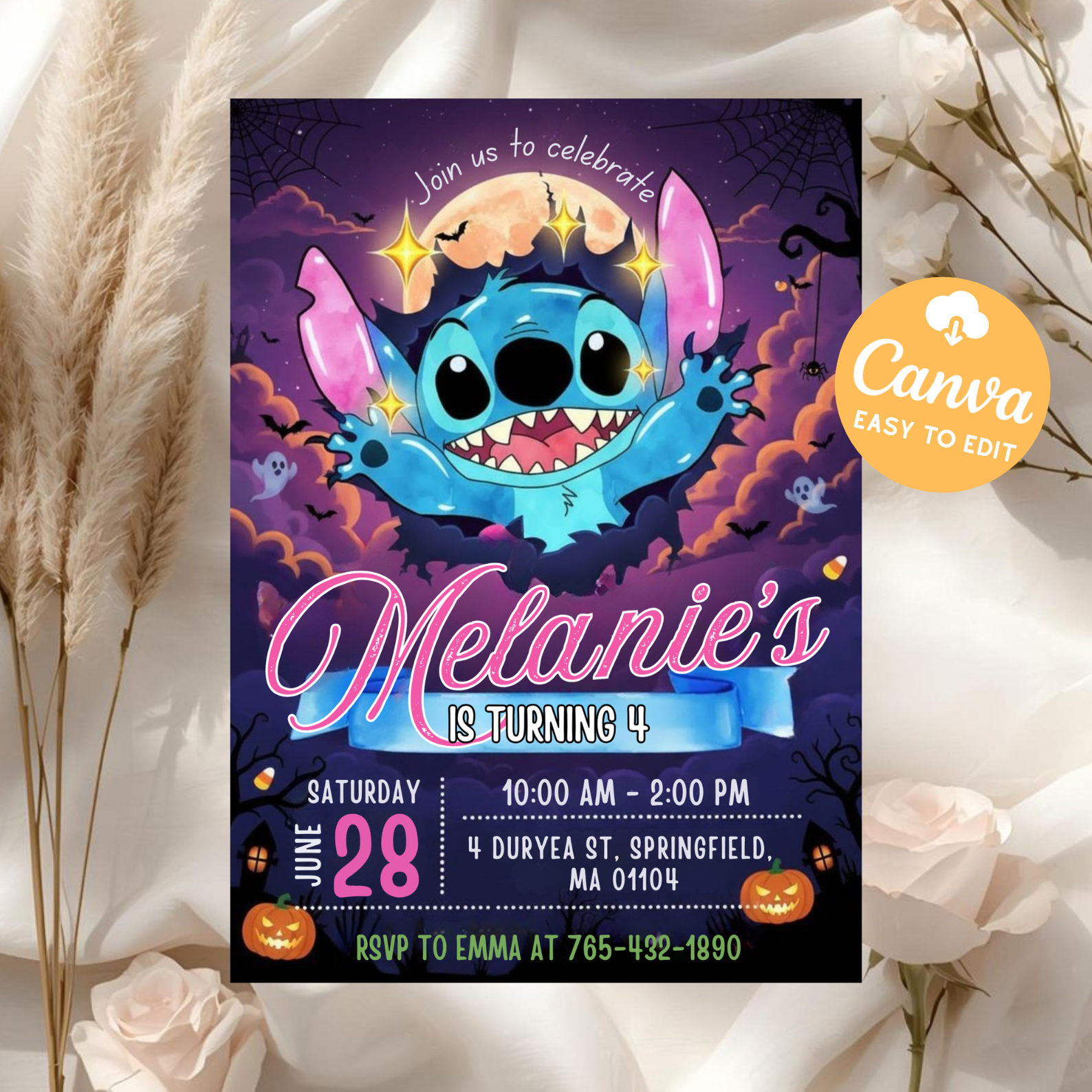 Editable Stitch Birthday Party Invitation Template | Cartoon Kids Bday Evite | Fun Canva Design | Instant Digital Download Printable