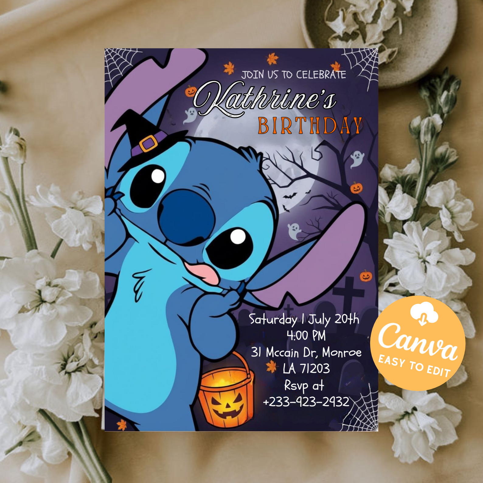 Editable Stitch Birthday Invitation Template | Printable Kids Birthday Invite | Digital Party Card | Instant Digital Download