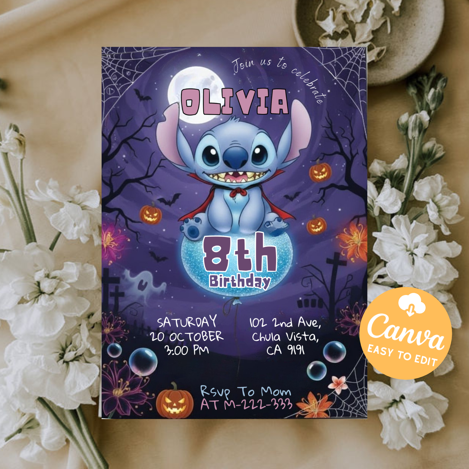 Editable Stitch Birthday Invitation | Custom Printable Stitch Party Template | Digital Kids Birthday Invite | Canva Editable Design