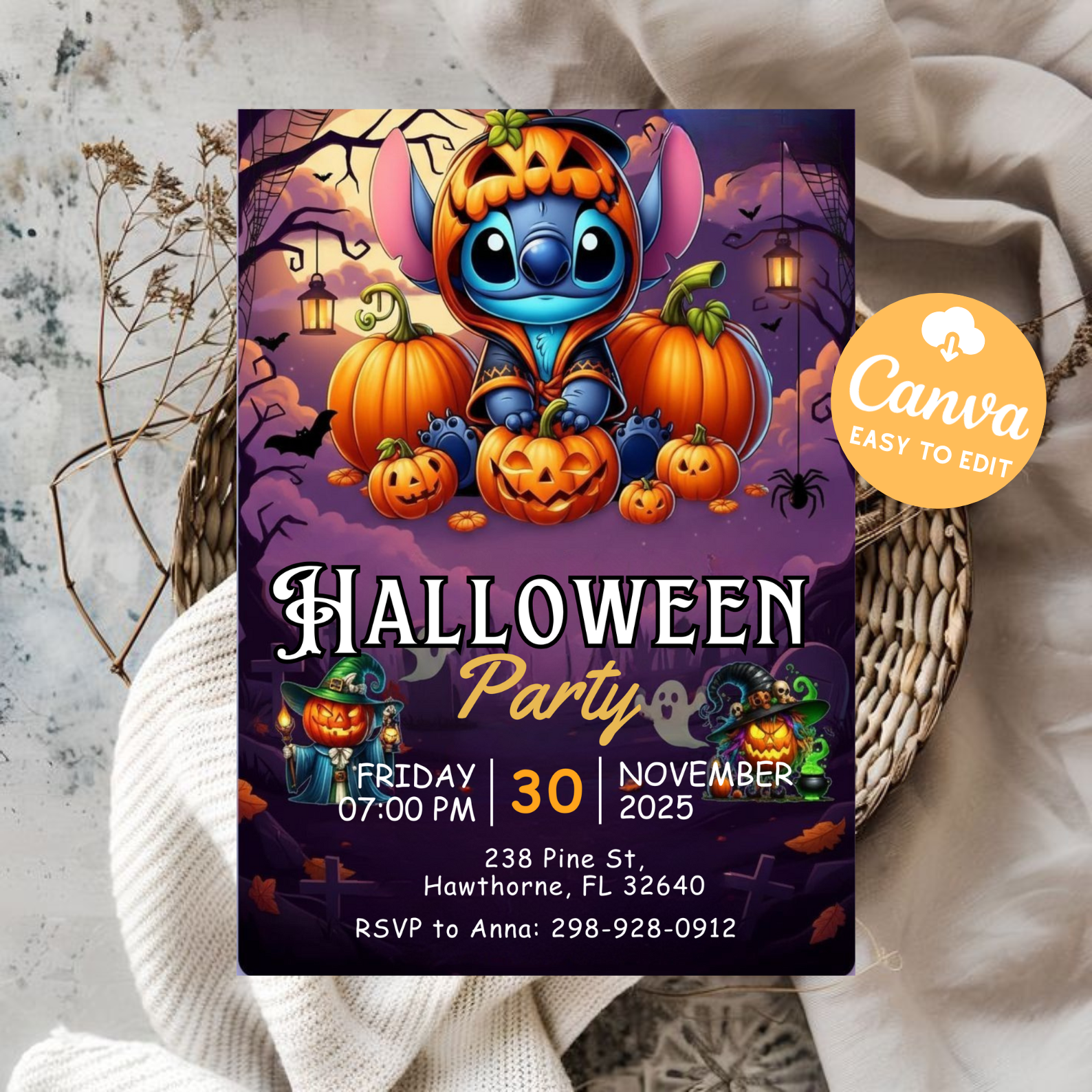 Stitch Halloween Party Invitation | Lilo and Stitch Editable Template | Kids Costume Party Invite | Digital Download Printable