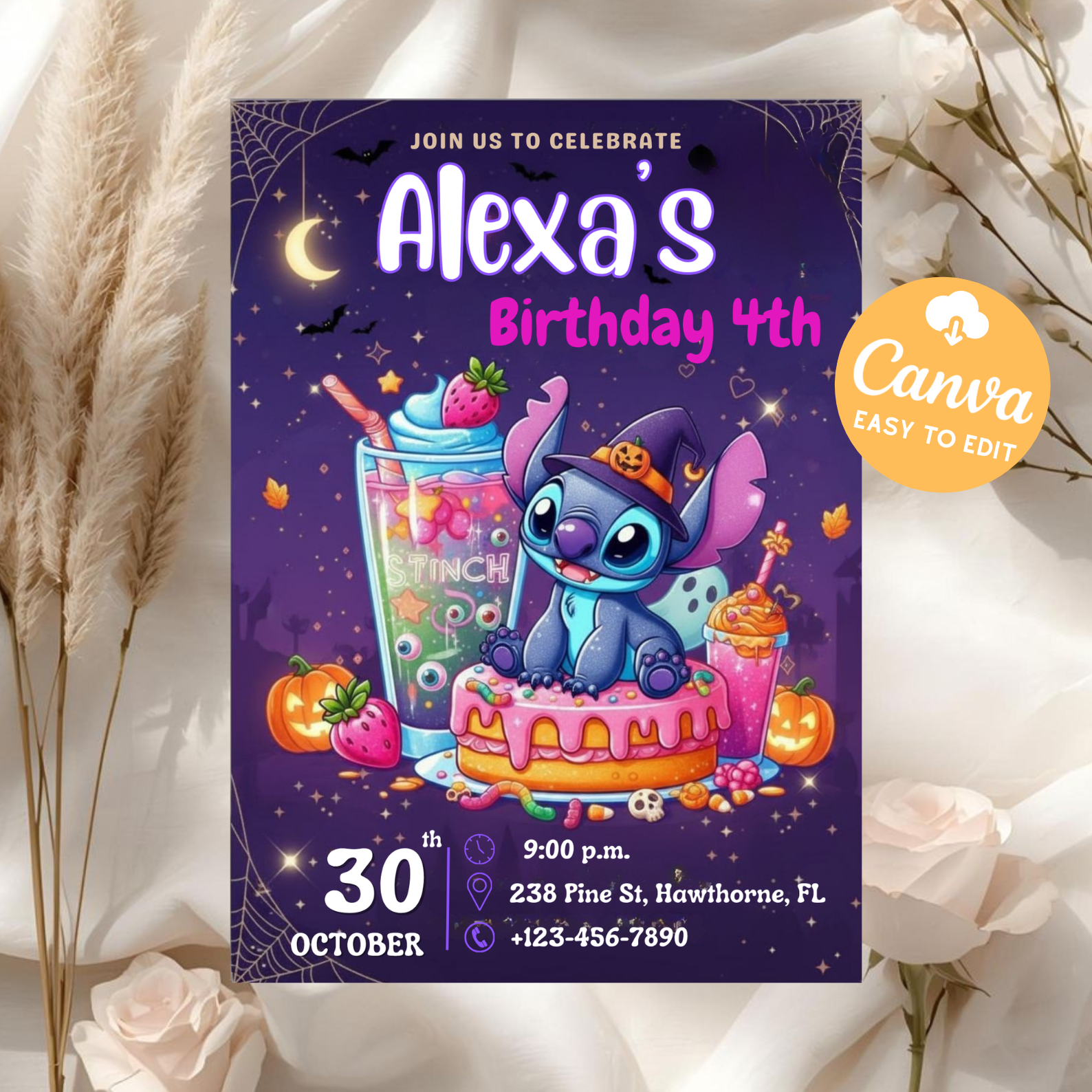 Editable Stitch Birthday Invitation Template | Kids Birthday Party Invite | Digital Download Printable