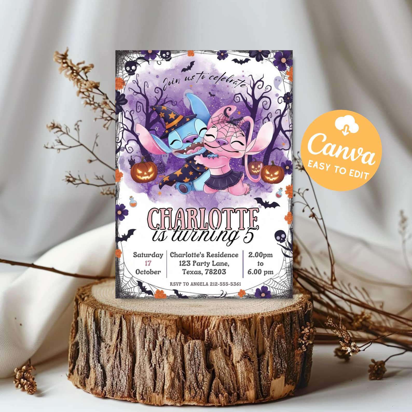 Stitch Halloween Invitation Template | Halloween Invitation Party Evite | Editable Kids Birthday | Digital Download Printable