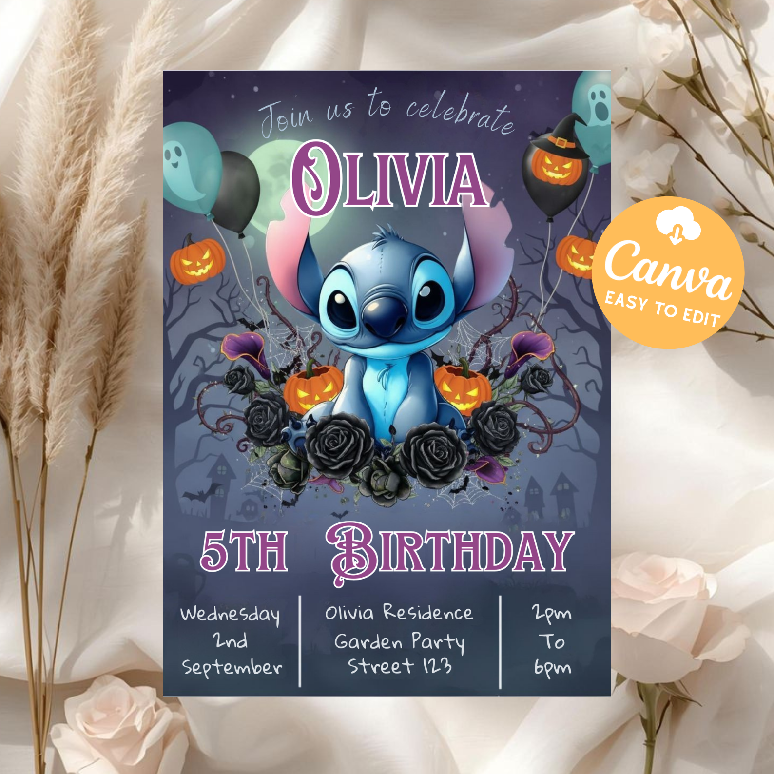 Editable Stitch Birthday Invitation Template | Cartoon Kids Party Invite | Stitch Pool Party Invitation | Digital Bday Evite Printable