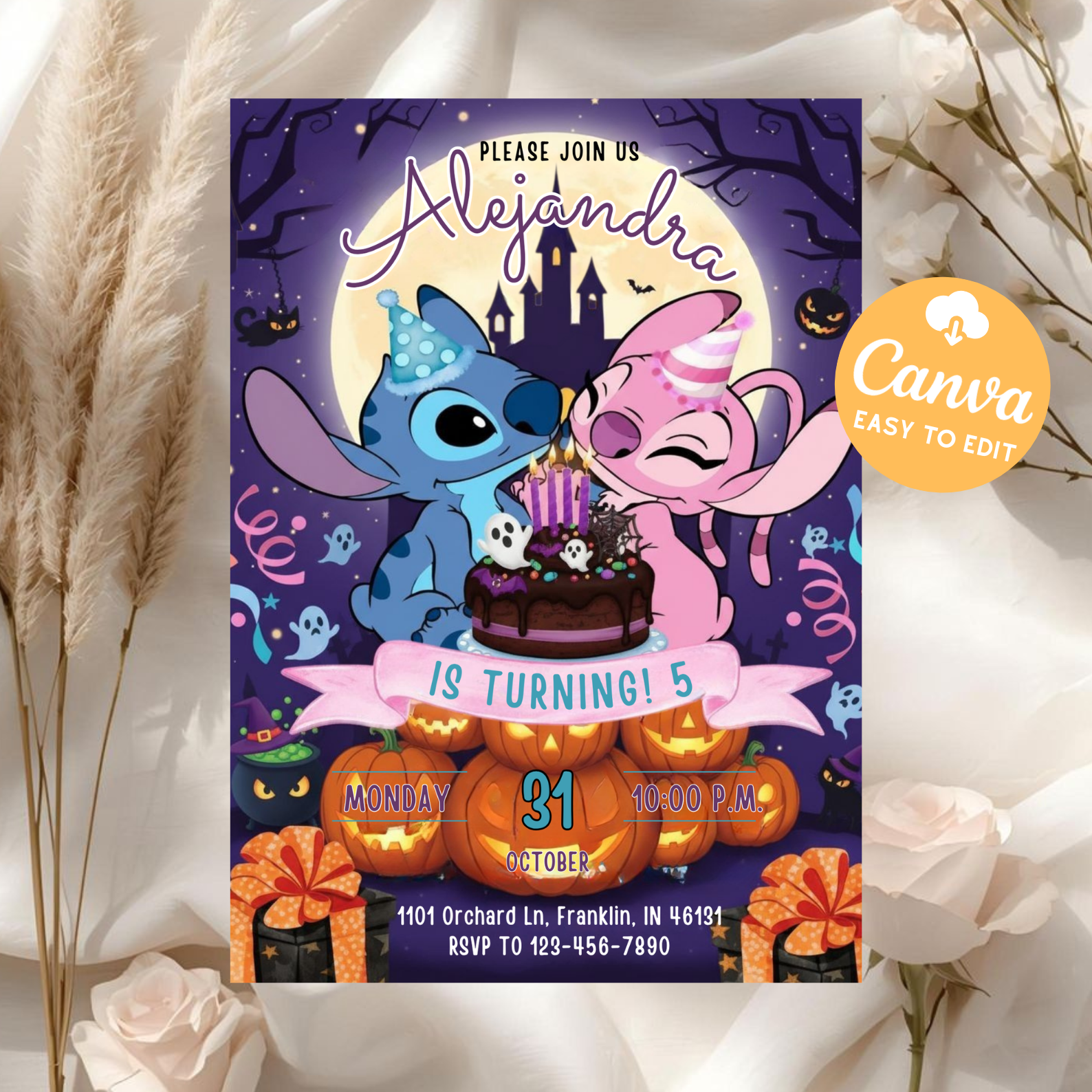 Editable Stitch Birthday Invitation | Printable Kids Party Template | Cute Stitch Invite | Canva Editable Design | Instant Digital Download
