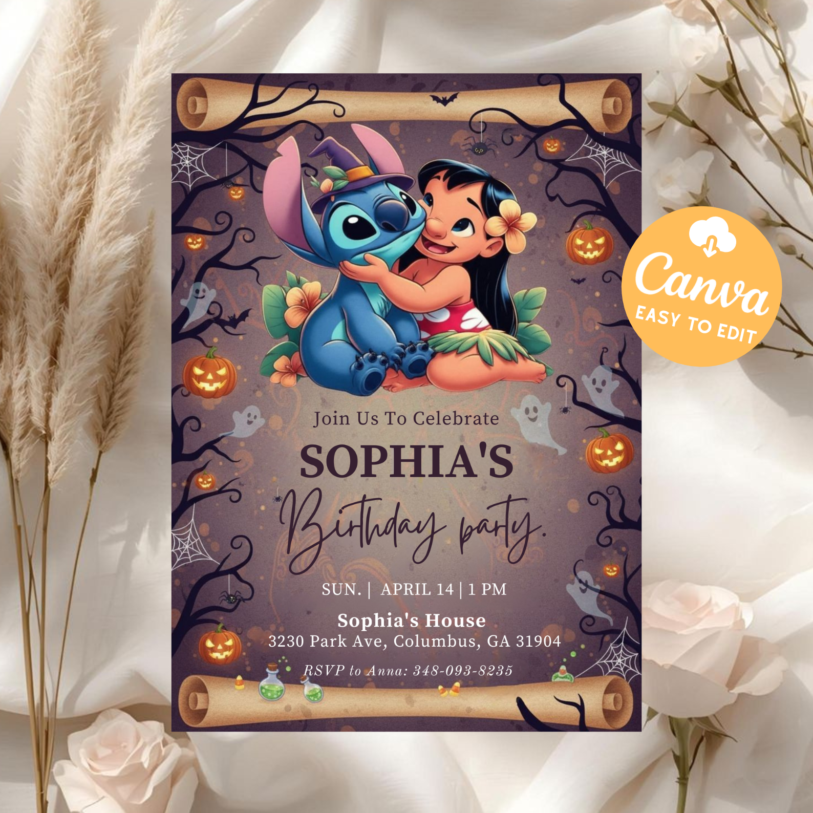 Stitch Birthday Invitation Template | Editable lilo and stitch invitation Party Evite | Editable Cartoon Kids Party Evite | Canva Instant Download