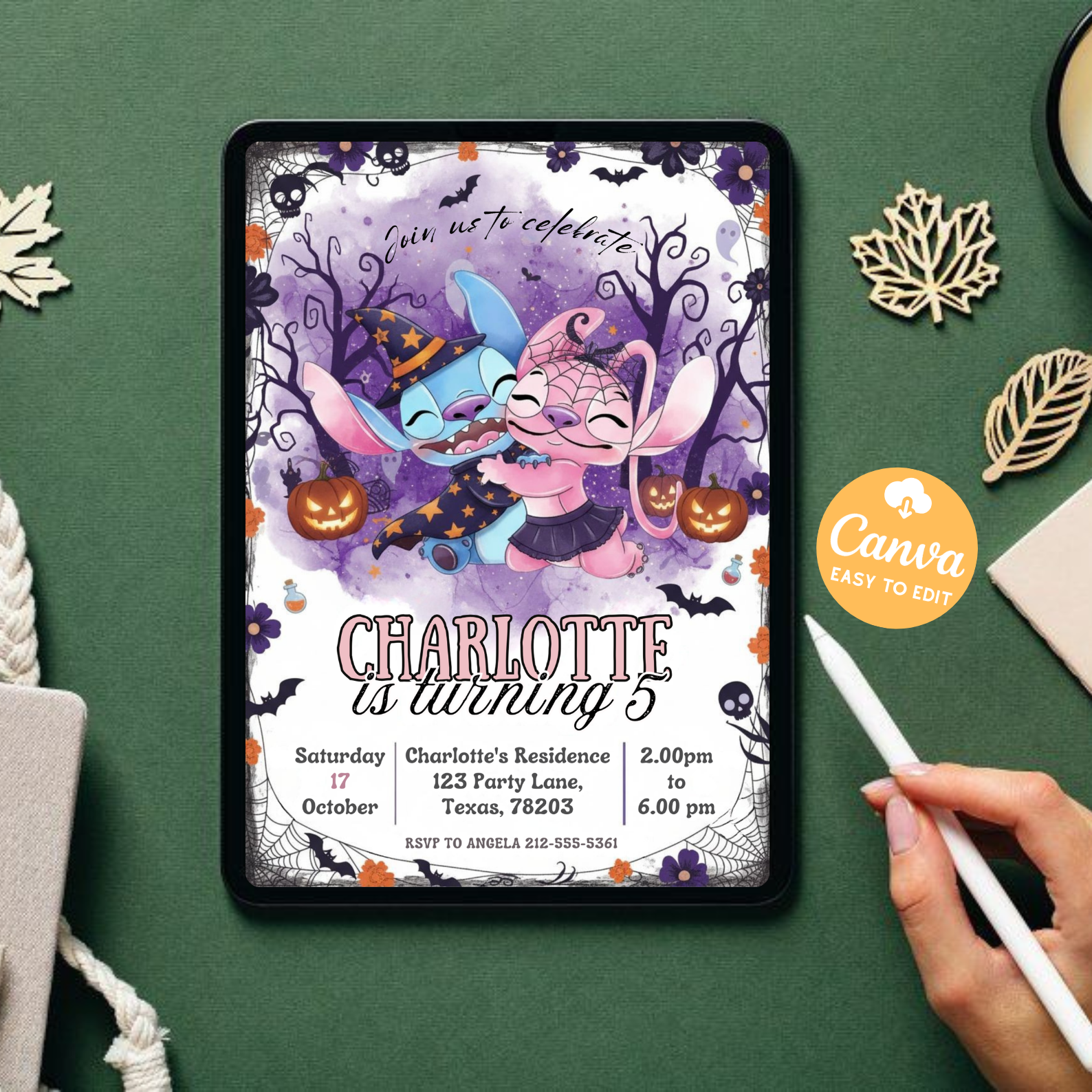 Stitch Halloween Invitation Template | Halloween Invitation Party Evite | Editable Kids Birthday | Digital Download Printable