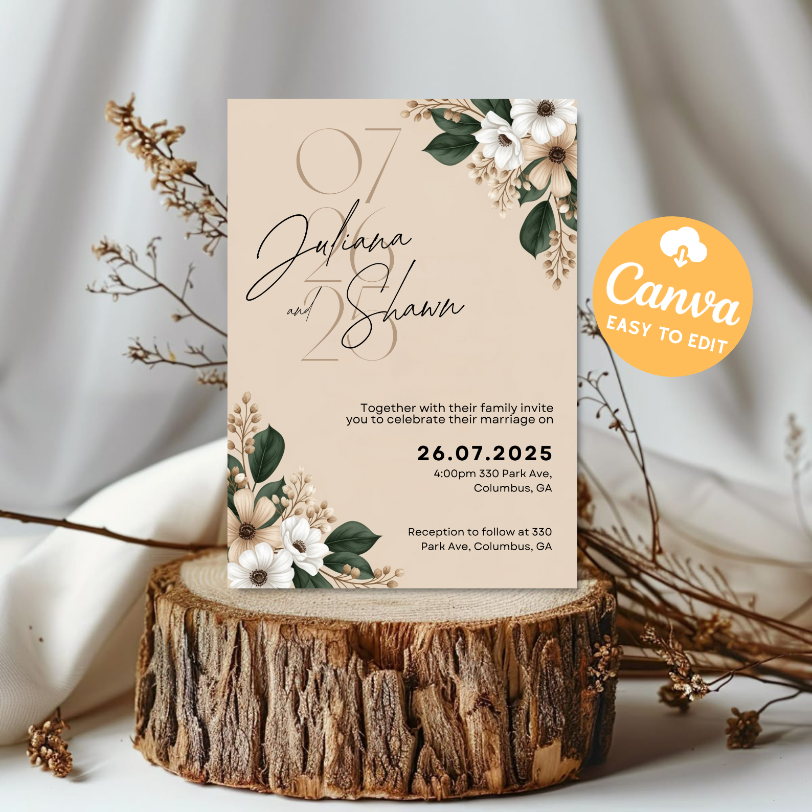 Boho Wedding Invitation in Spanish | Printable Arch Wedding Invitation Template | Canva Instant Download