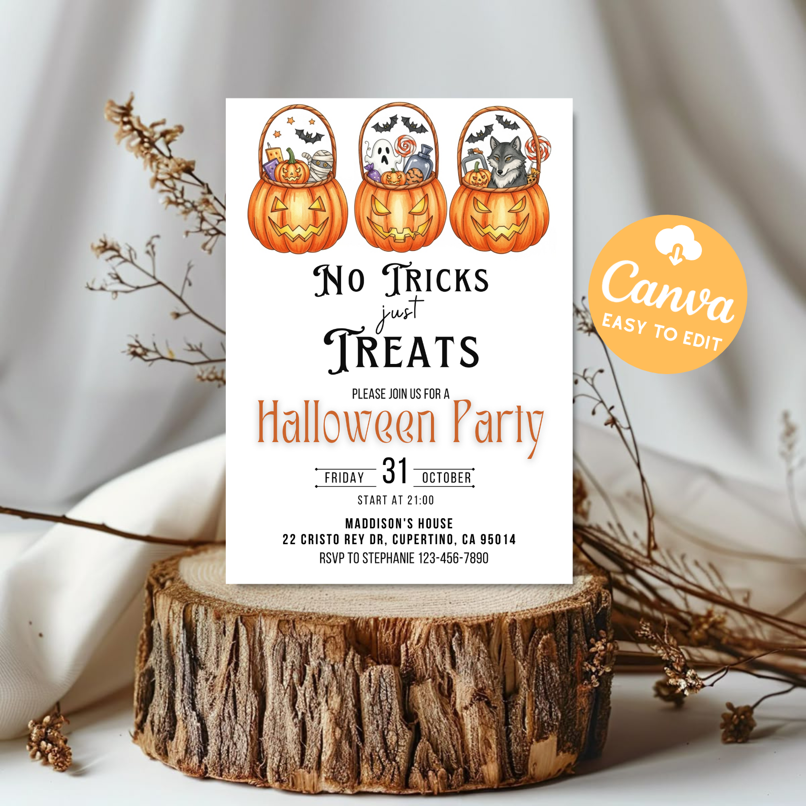 Kids Halloween Party Invitation | Editable Costume Party Evite | Spooky Birthday Invite 5x7 | Canva Digital Download Template