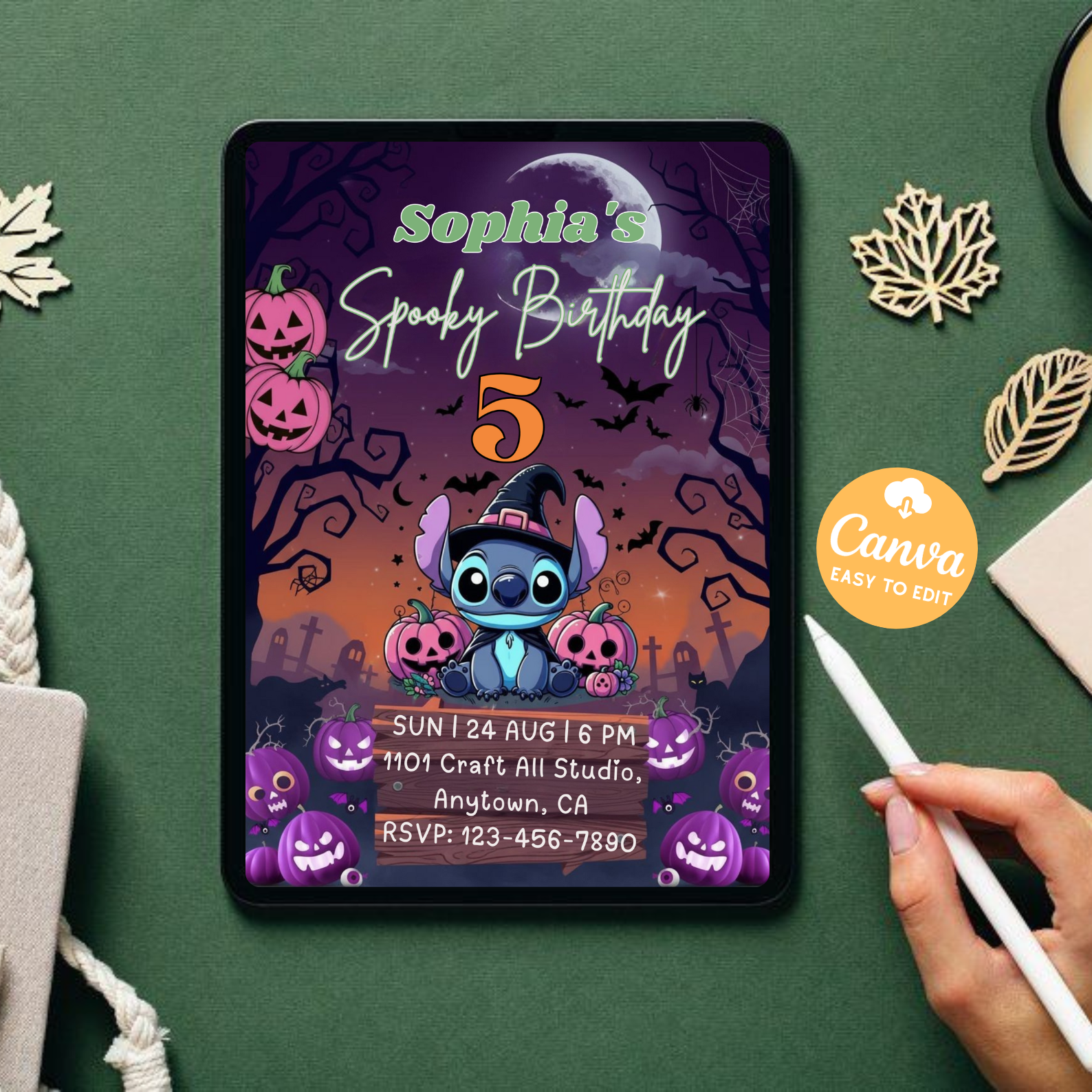 Halloween Stitch Birthday Invitation | Editable Canva Template | Spooky Lilo and Stitch Kids Party Invite | Digital Download Printable