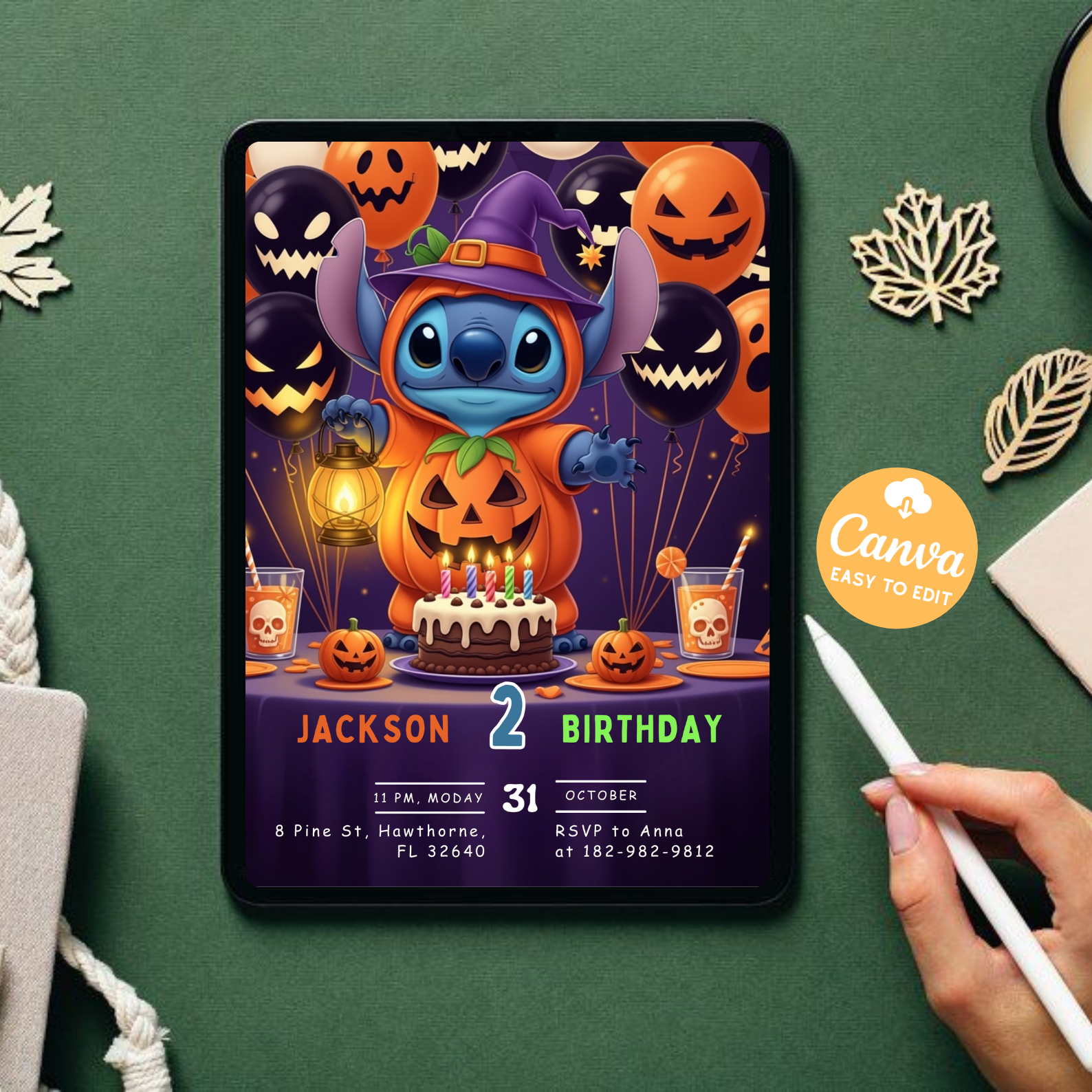 Editable Stitch Halloween Birthday Invitation | Lilo and Stitch Spooky Party Invite | Kids Birthday Canva Template | Digital Download Printable