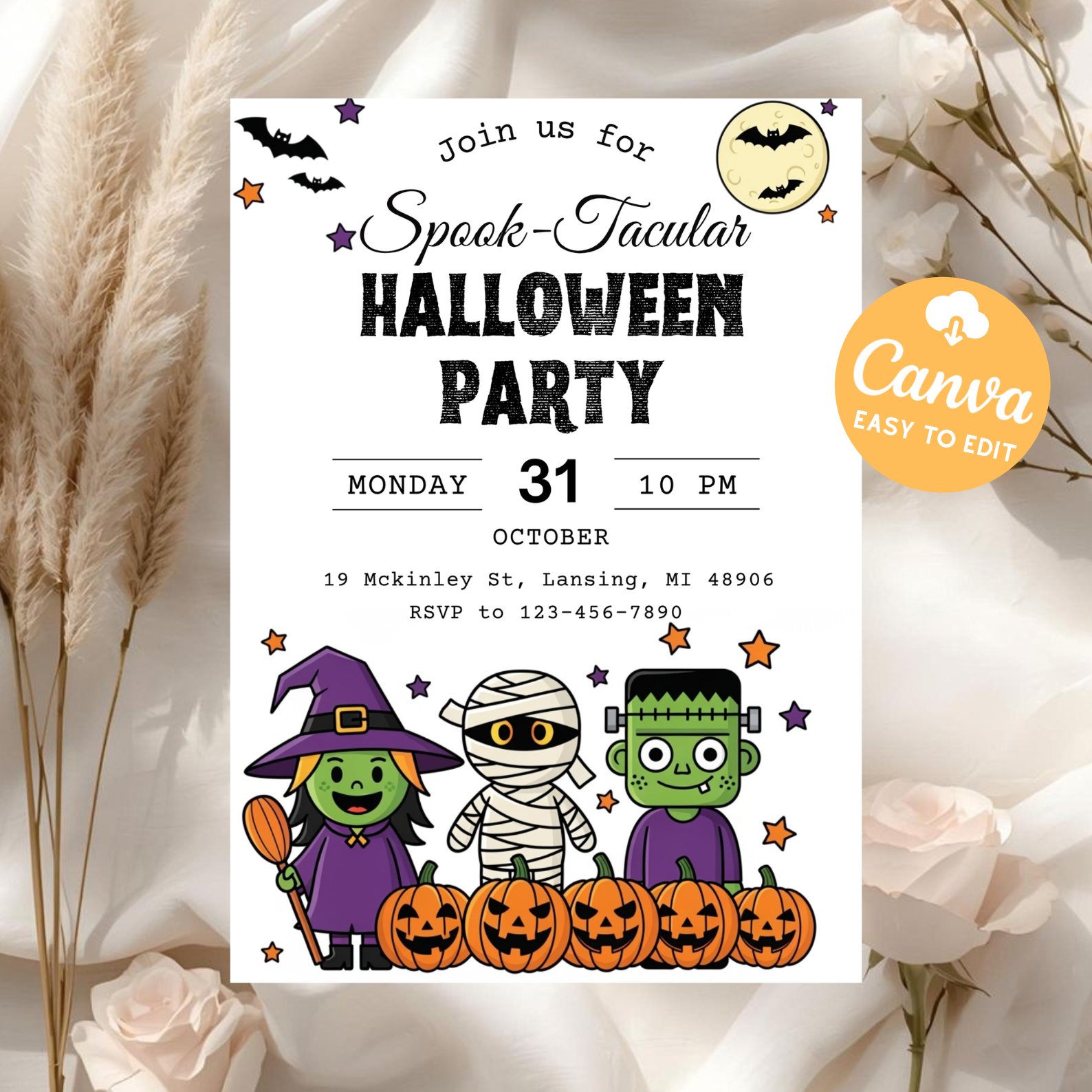 Editable Halloween Party Invitation | Party Invitation Template | Spook-Tacular Kids Costume Invite | Printable Digital Download