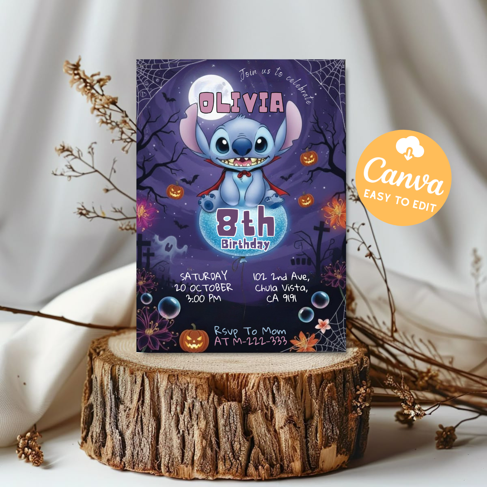 Editable Stitch Birthday Invitation | Custom Printable Stitch Party Template | Digital Kids Birthday Invite | Canva Editable Design