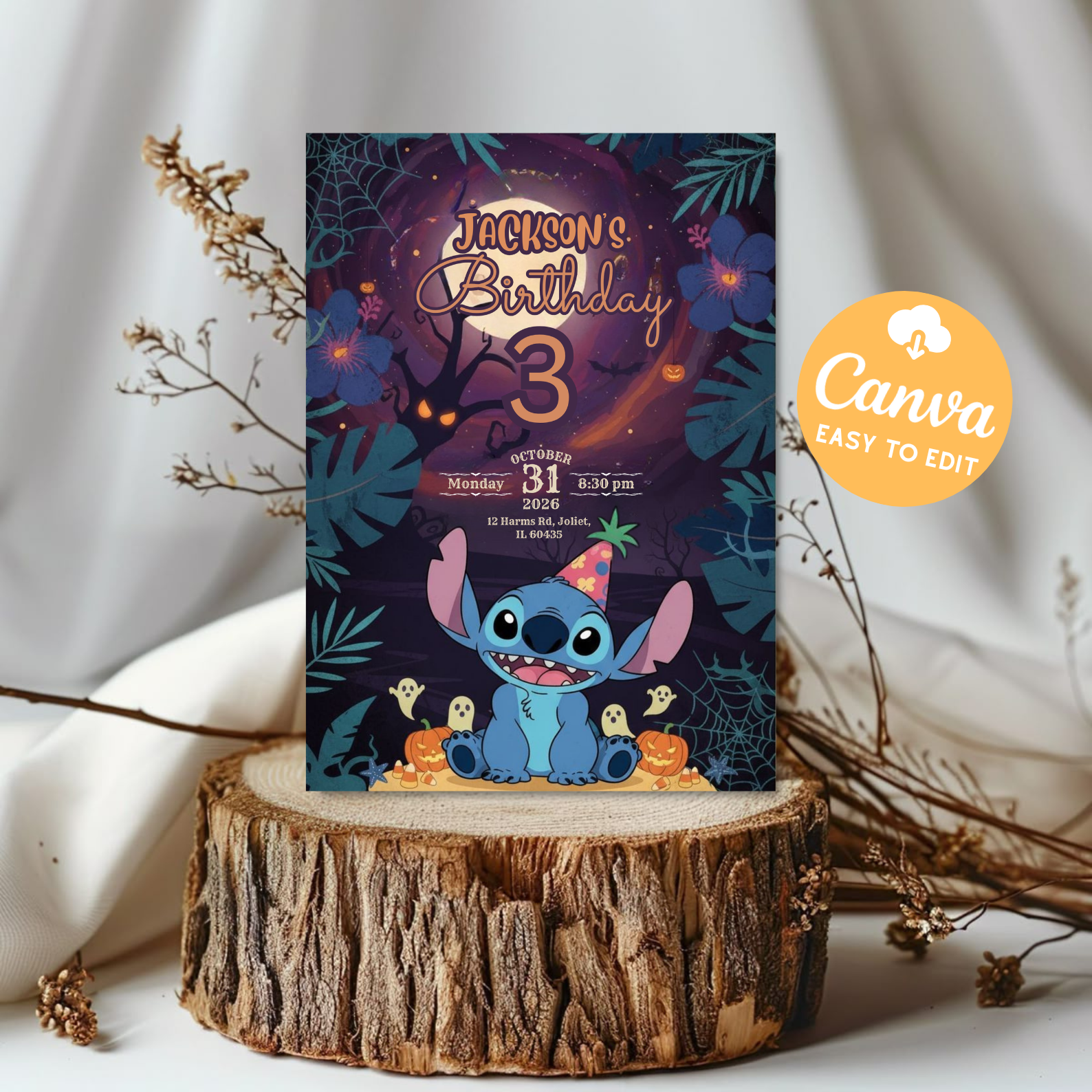 Editable Stitch Birthday Invitation Template | Kids Party Invite | Digital Download Printable | Cartoon Bday Invitation