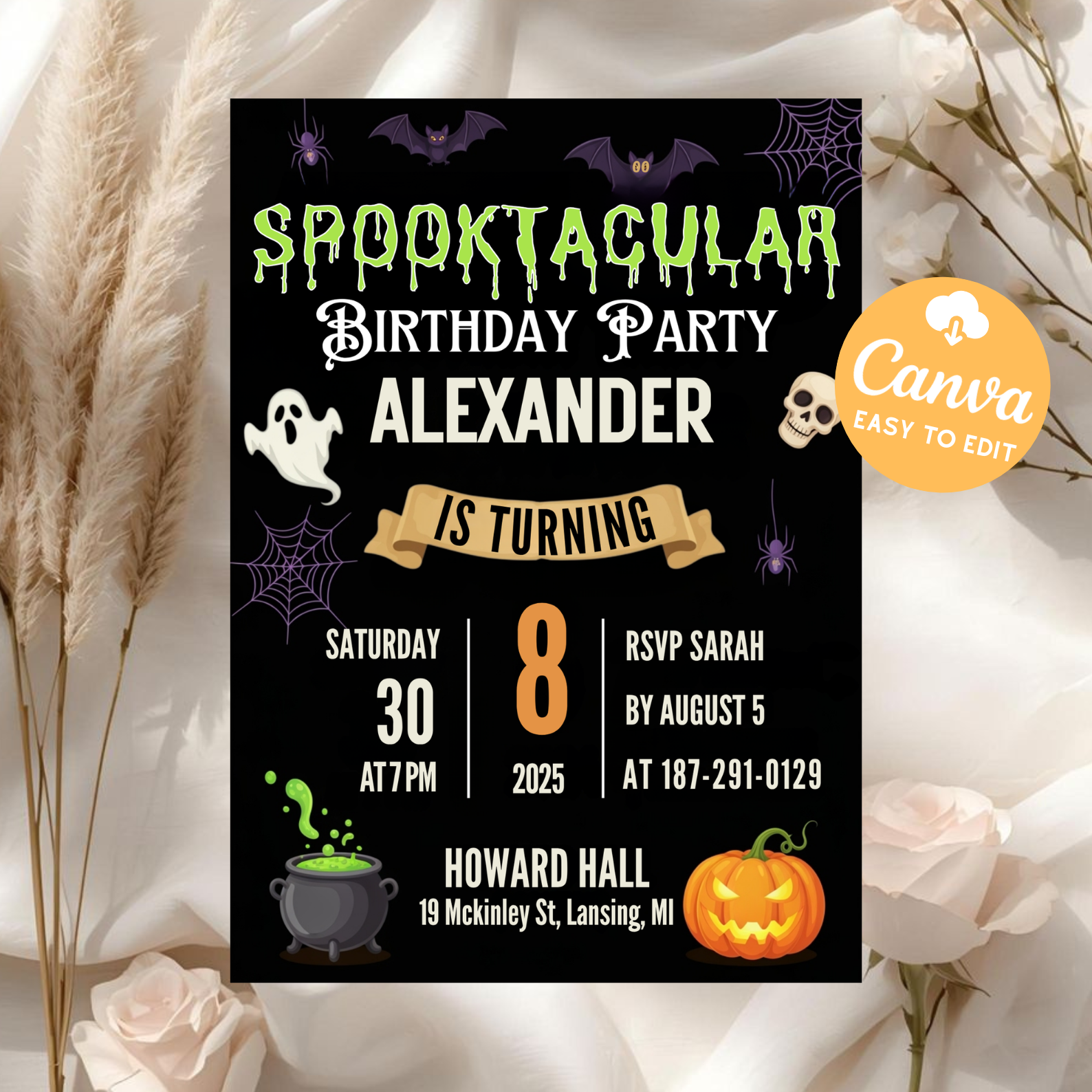 Editable Halloween Invitation | Halloween Party Invite | Spooky Birthday Invitation | Printable Halloween Card | Digital Download Template