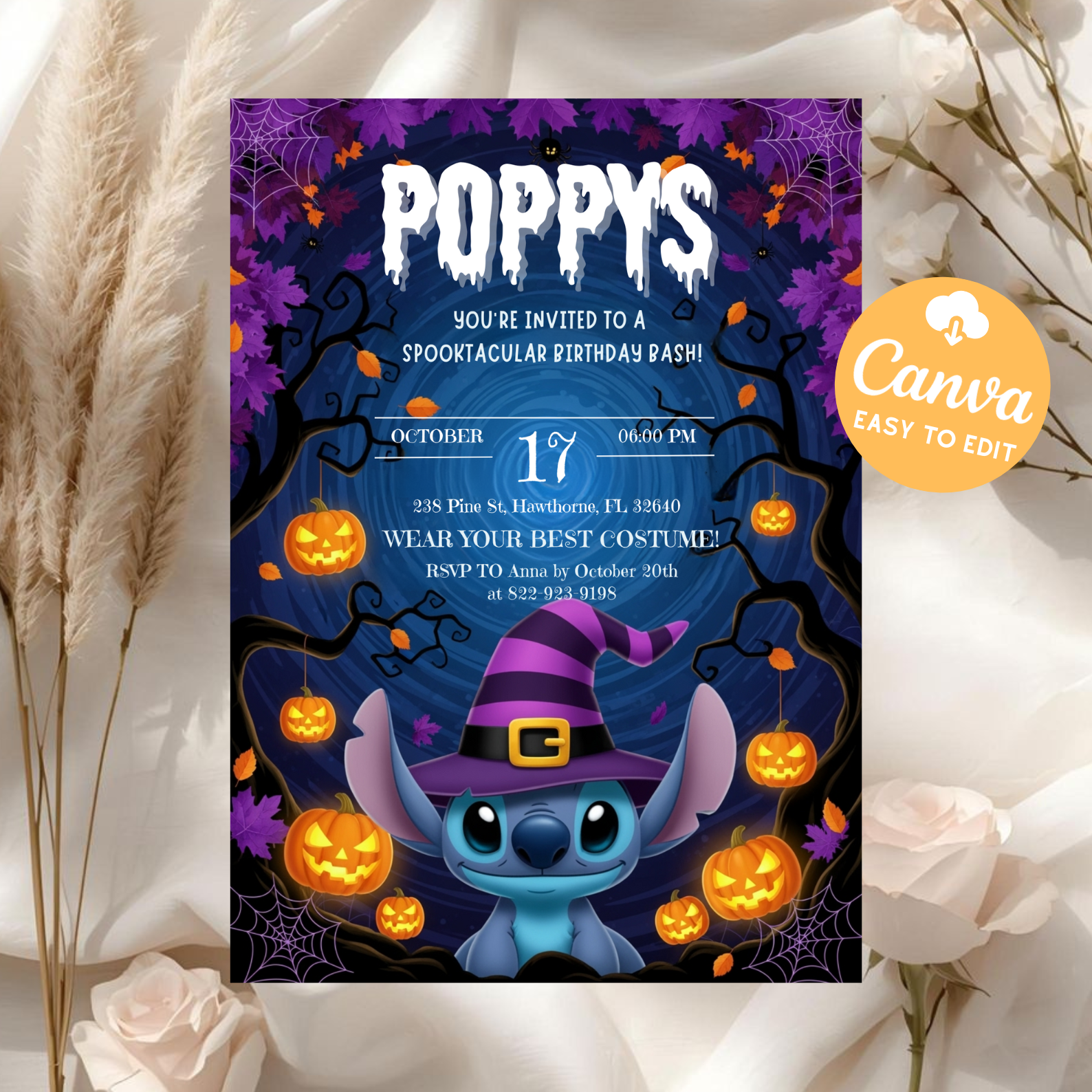 Editable Stitch Birthday Invitation | Pink and Blue Stitch Party Invite | Digital Kids Invitation | Printable Mobile Template