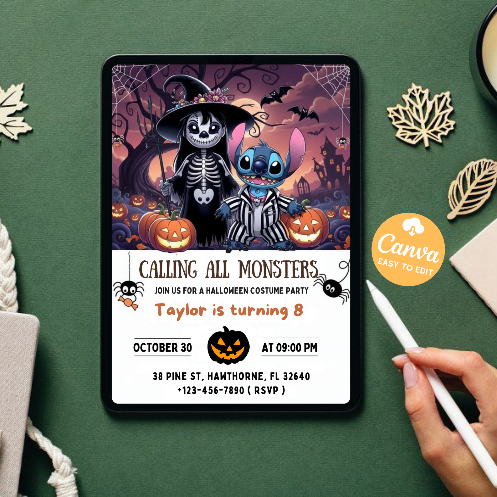 Editable Halloween Stitch and Lilo Invitation | Kids Costume Party Invite | Canva Template | Digital Download Printable