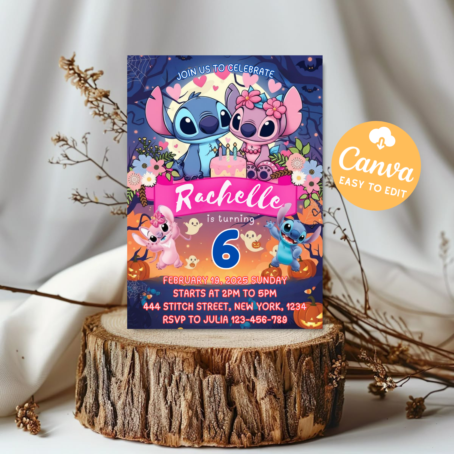 Editable Stitch Birthday Invitation Template | Printable Birthday Invite | Digital Kids Party Card | Stitch Invitation Download