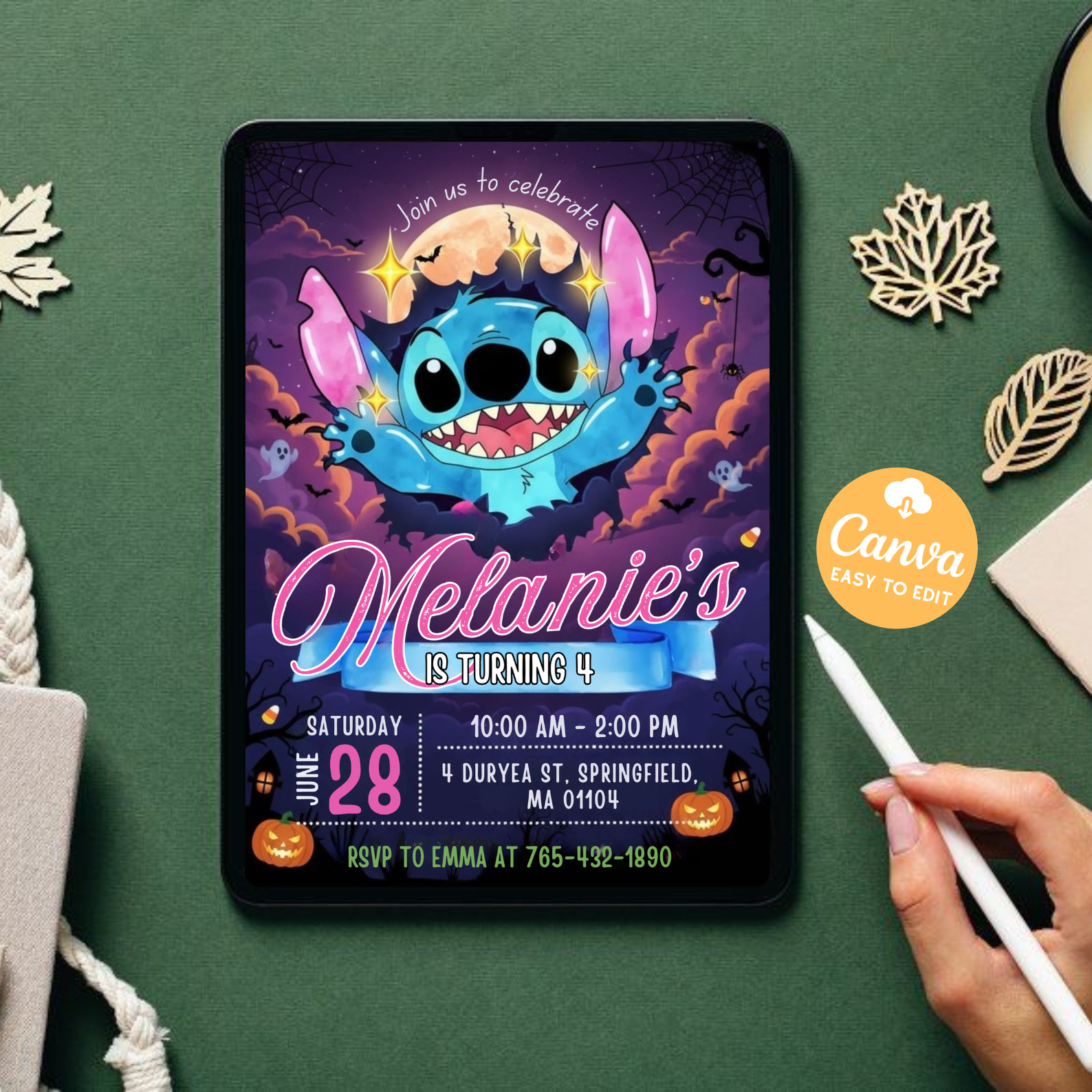 Editable Stitch Birthday Party Invitation Template | Cartoon Kids Bday Evite | Fun Canva Design | Instant Digital Download Printable