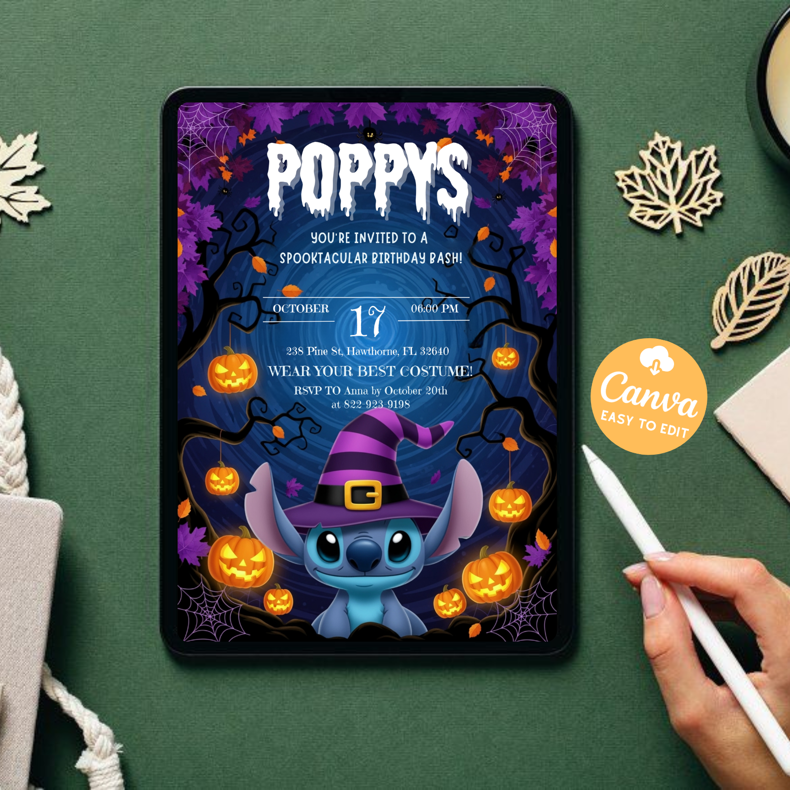 Editable Stitch Birthday Invitation | Pink and Blue Stitch Party Invite | Digital Kids Invitation | Printable Mobile Template