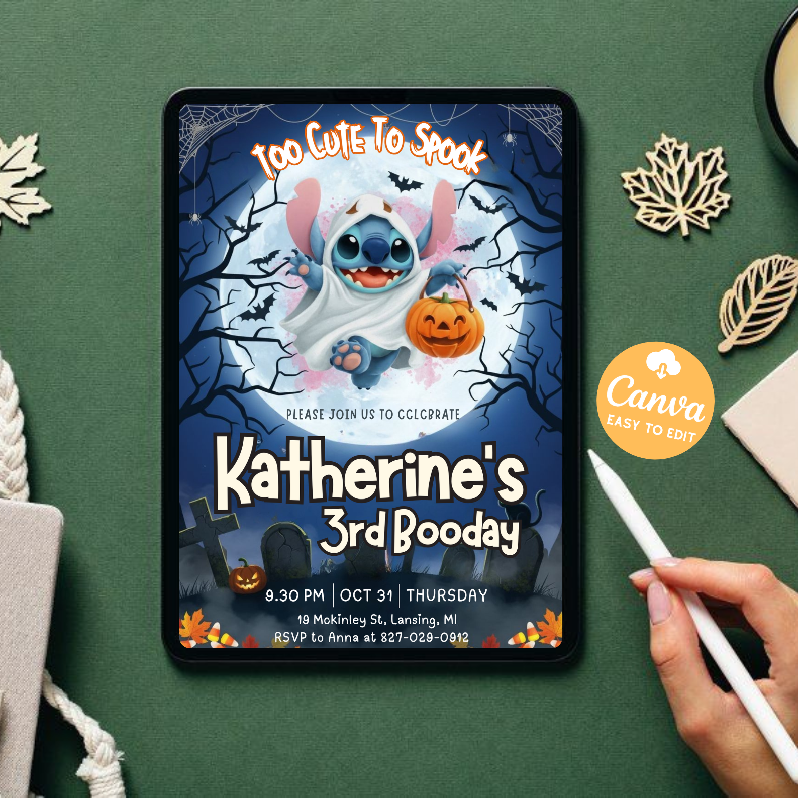 Printable Editable Stitch Halloween Invitation | Lilo and Stitch Boo Birthday Invite | Scary Stitch Party Template | Kids Bday Card Girl Boy