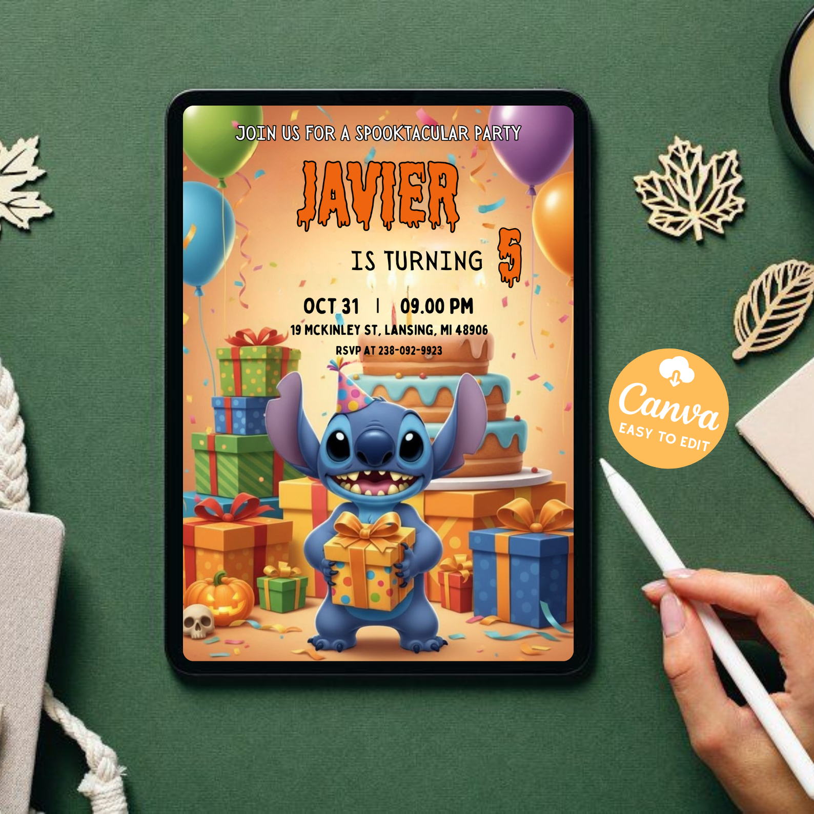 Stitch Halloween Invitation | Editable Stitch Birthday Party Invite | Printable Stitch Digital Card | Kids Stitch Invitation Template