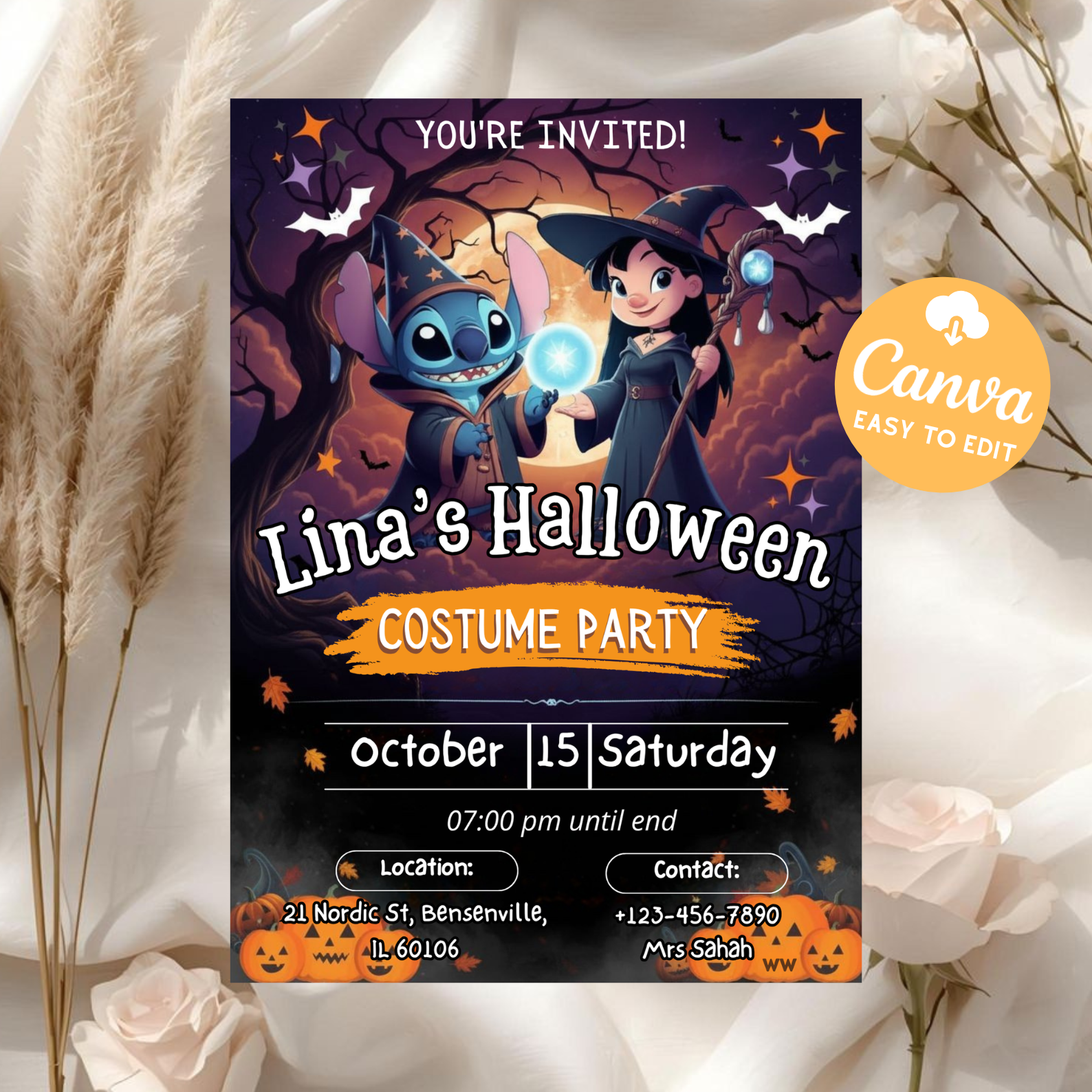 Editable Stitch Halloween Invitation | Stitch Birthday Party Invite | Printable Stitch Digital Card | Kids Stitch Invitation Template