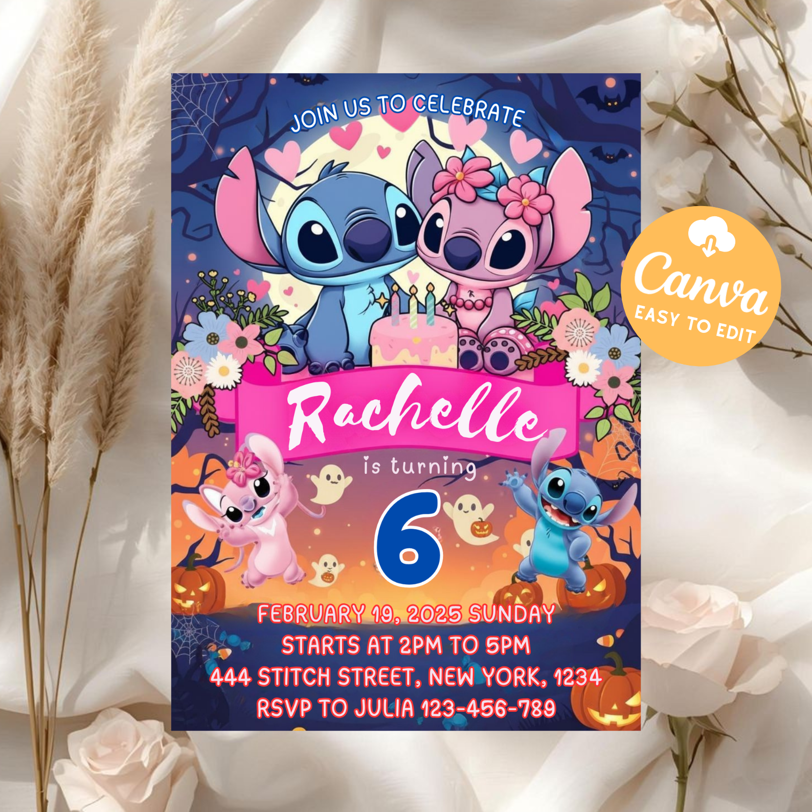 Editable Stitch Birthday Invitation Template | Printable Birthday Invite | Digital Kids Party Card | Stitch Invitation Download