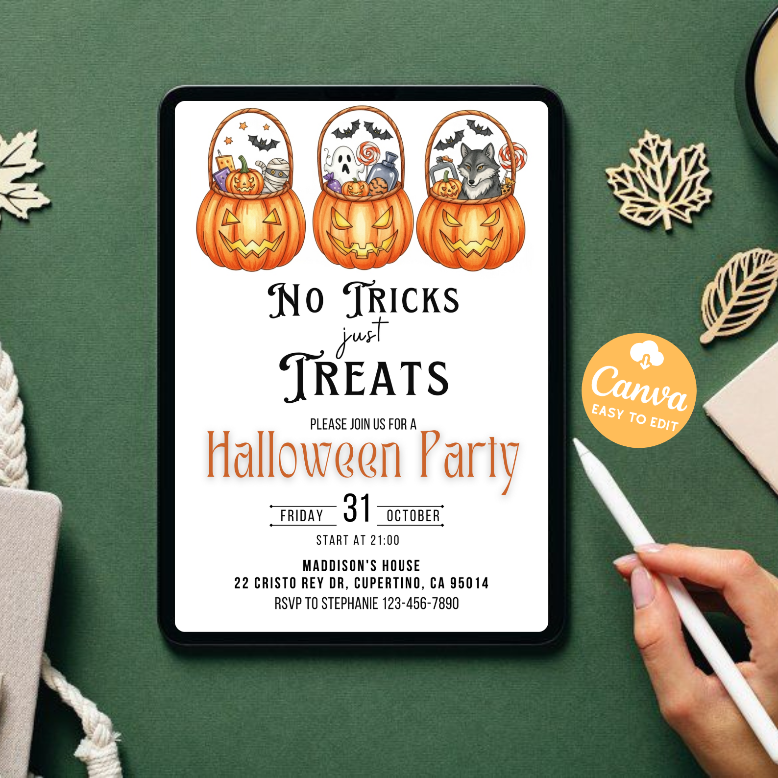 Kids Halloween Party Invitation | Editable Costume Party Evite | Spooky Birthday Invite 5x7 | Canva Digital Download Template