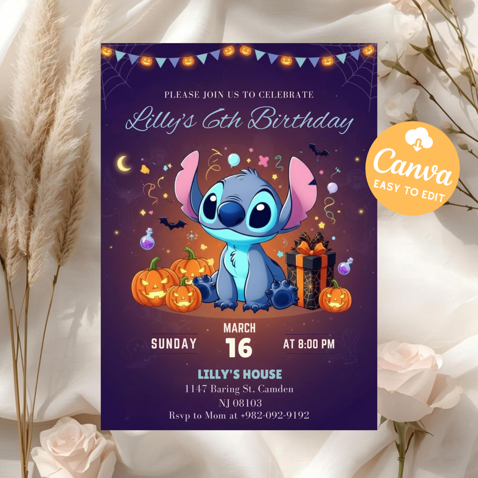 Stitch and Angel Birthday Invitation | Editable Stitch Birthday Party Template | Digital Kids Invite | Printable Cartoon Bday Invitation