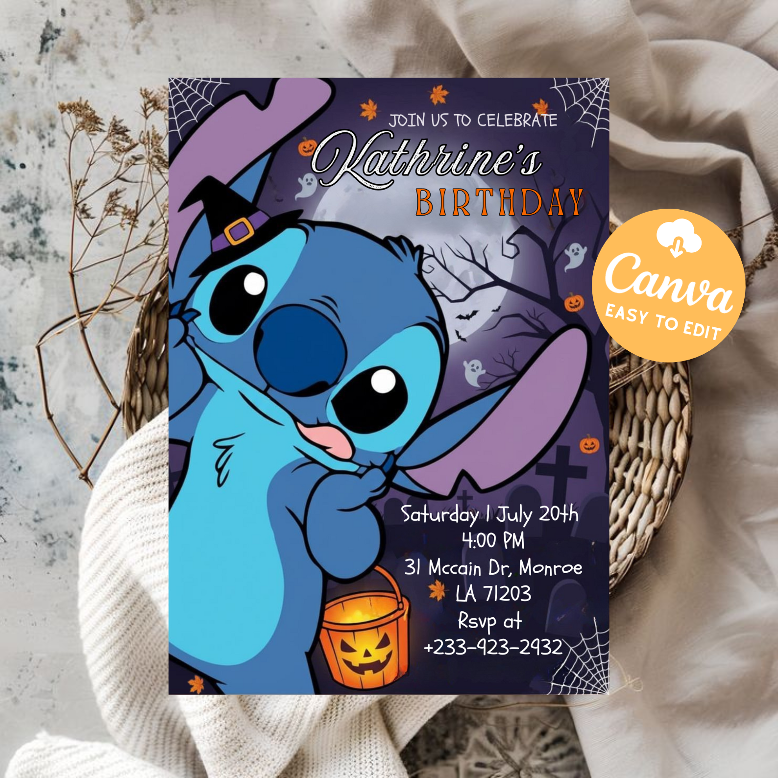 Editable Stitch Birthday Invitation Template | Printable Kids Birthday Invite | Digital Party Card | Instant Digital Download