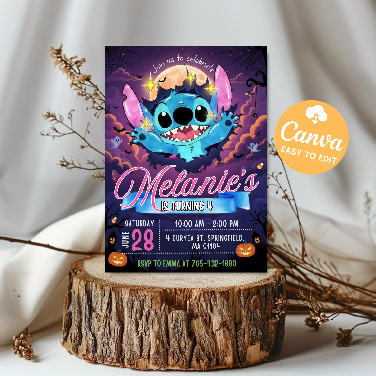 Editable Stitch Birthday Party Invitation Template | Cartoon Kids Bday Evite | Fun Canva Design | Instant Digital Download Printable