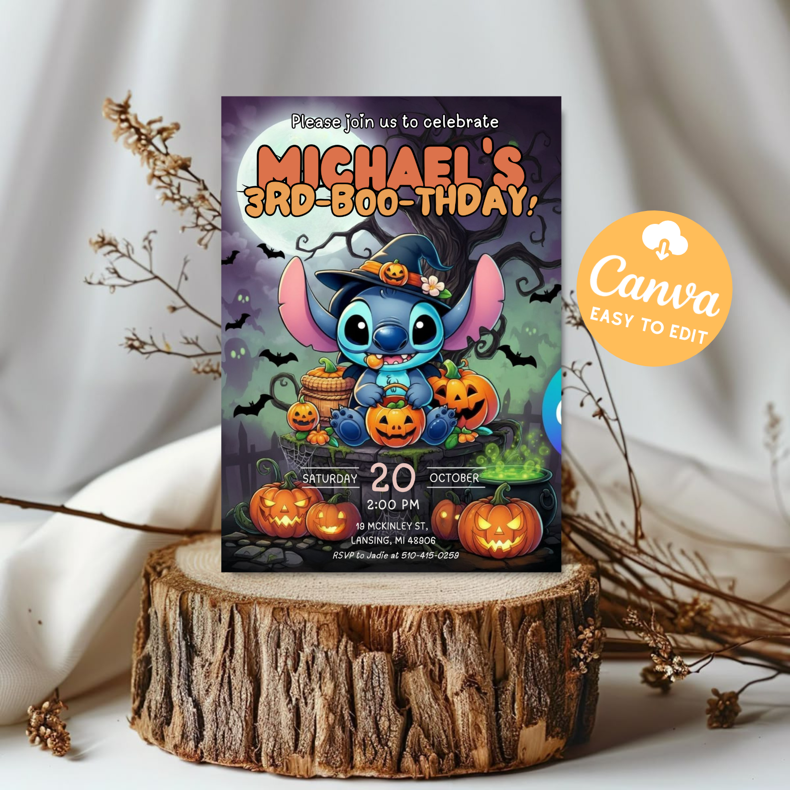 Stitch Halloween Invitation | Editable Stitch Birthday Invitation | Stitch Party Invite | Printable Stitch Digital Card Template