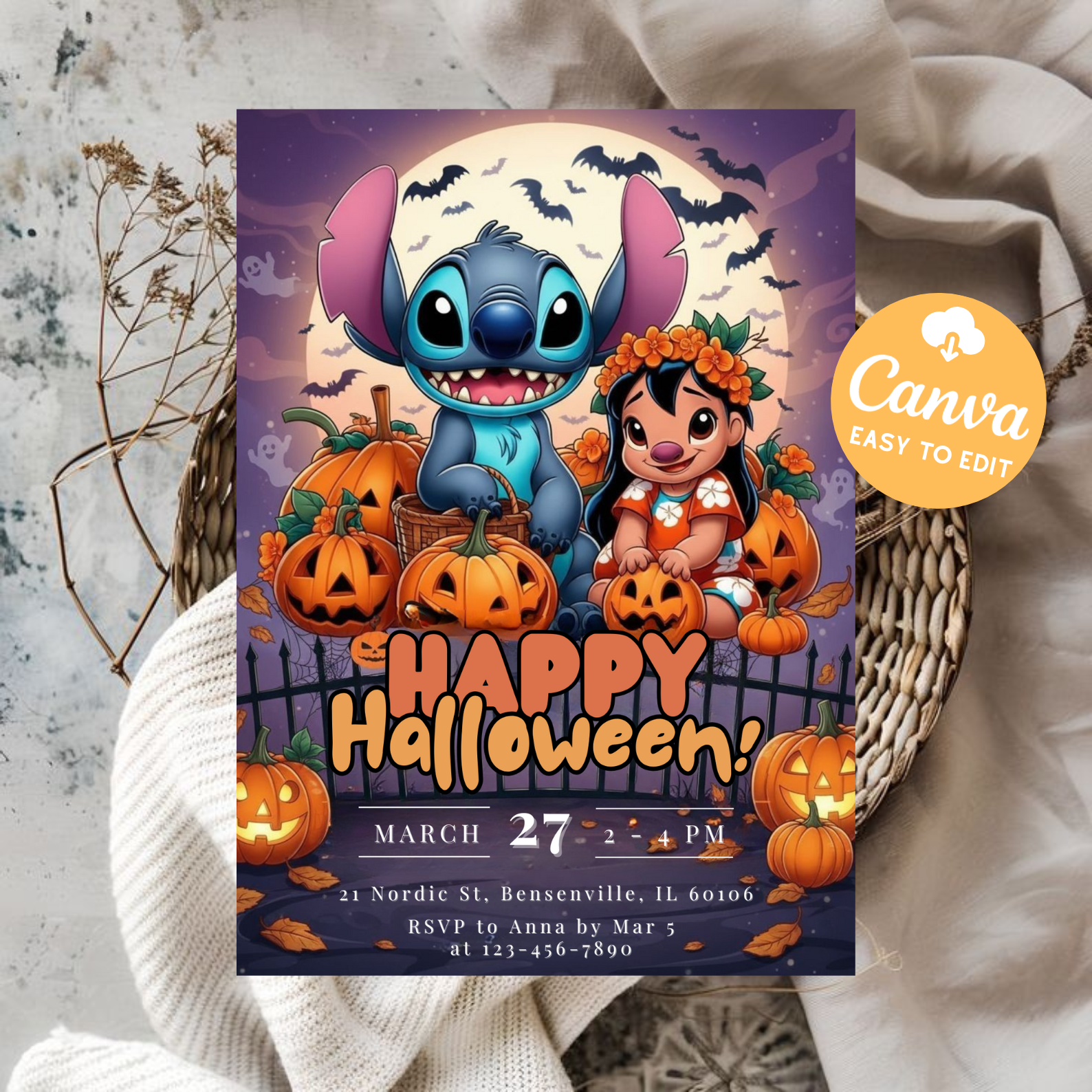 Stitch Halloween Invitations | Lilo and Stitch Spooky Party Invite | Custom Halloween Costume Invitation | Printable Digital Download