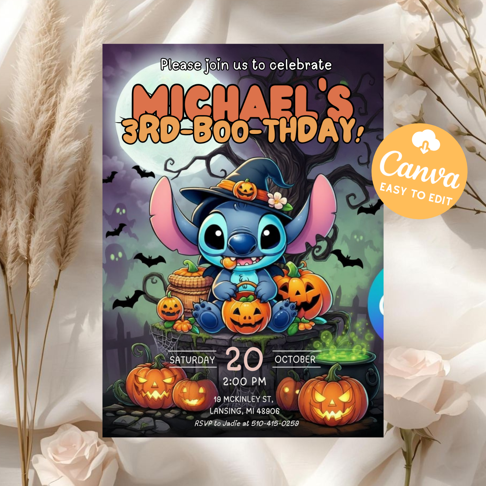 Stitch Halloween Invitation | Editable Stitch Birthday Invitation | Stitch Party Invite | Printable Stitch Digital Card Template