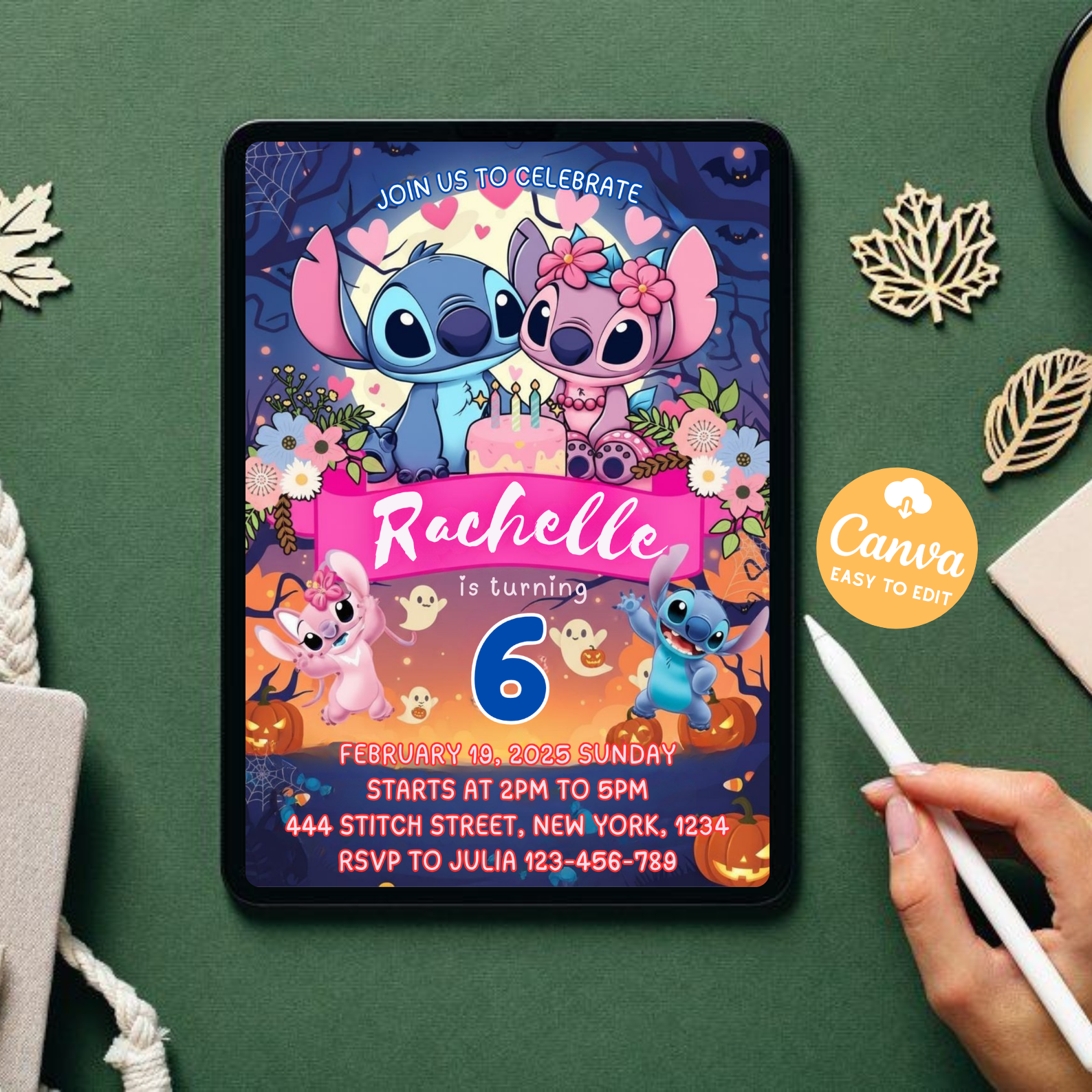 Editable Stitch Birthday Invitation Template | Printable Birthday Invite | Digital Kids Party Card | Stitch Invitation Download