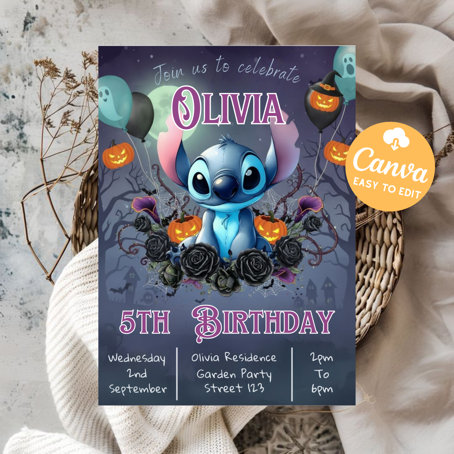 Editable Stitch Birthday Invitation Template | Cartoon Kids Party Invite | Stitch Pool Party Invitation | Digital Bday Evite Printable