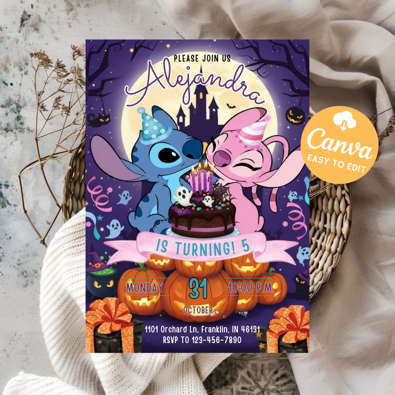 Editable Stitch Birthday Invitation | Printable Kids Party Template | Cute Stitch Invite | Canva Editable Design | Instant Digital Download