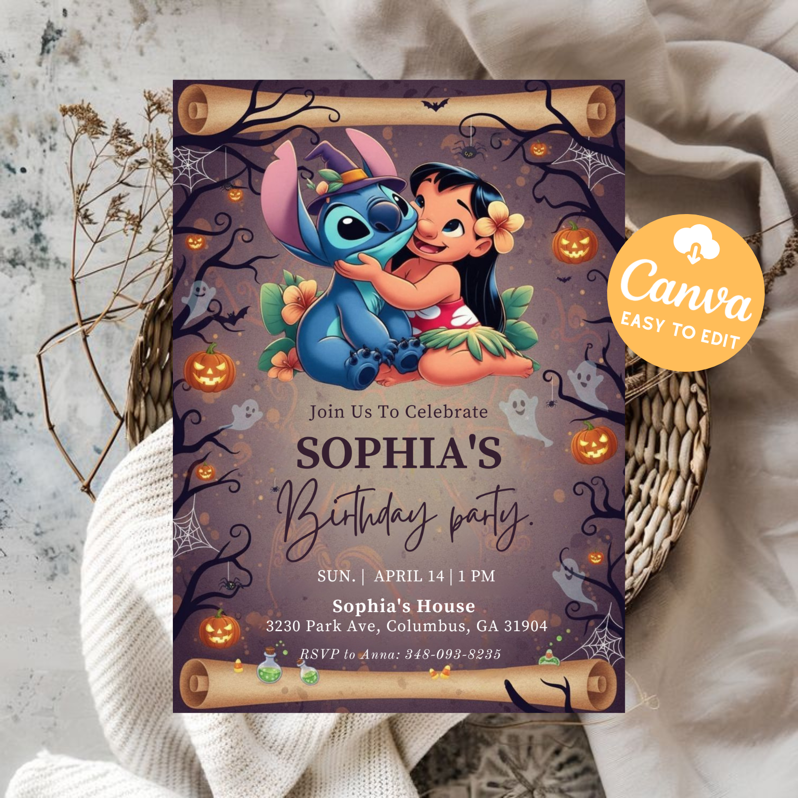 Stitch Birthday Invitation Template | Editable lilo and stitch invitation Party Evite | Editable Cartoon Kids Party Evite | Canva Instant Download