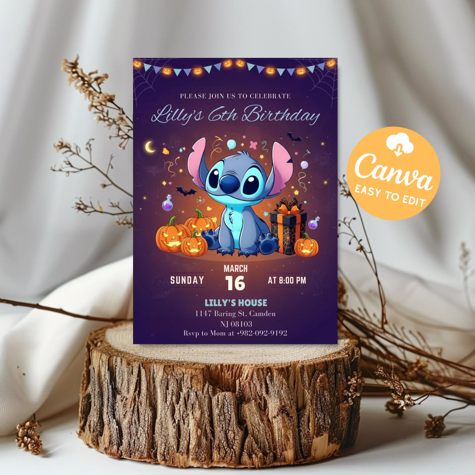 Stitch and Angel Birthday Invitation | Editable Stitch Birthday Party Template | Digital Kids Invite | Printable Cartoon Bday Invitation