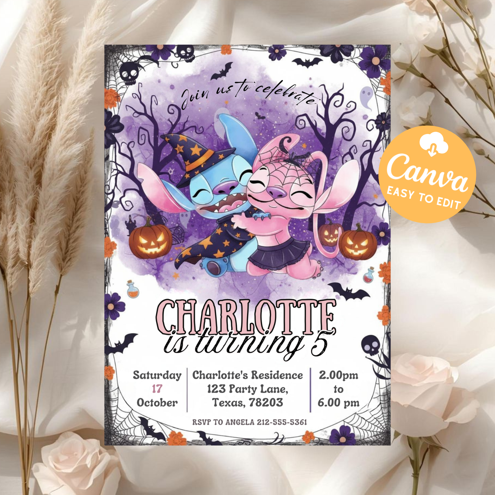 Stitch Halloween Invitation Template | Halloween Invitation Party Evite | Editable Kids Birthday | Digital Download Printable