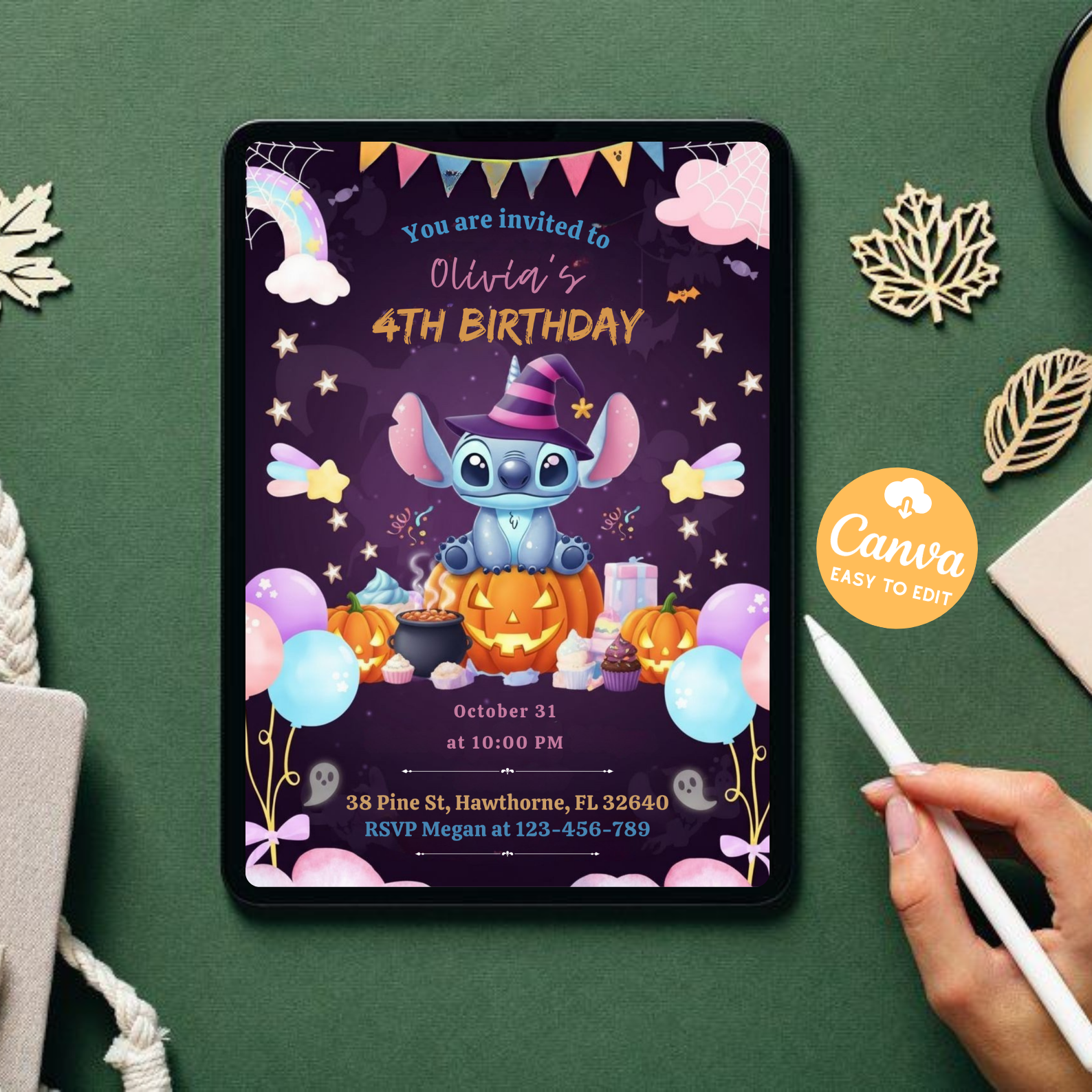Editable Stitch Birthday Invitation | Cute Stitch Party Invite for Girls | Printable Canva Template | Digital Download Instant Access