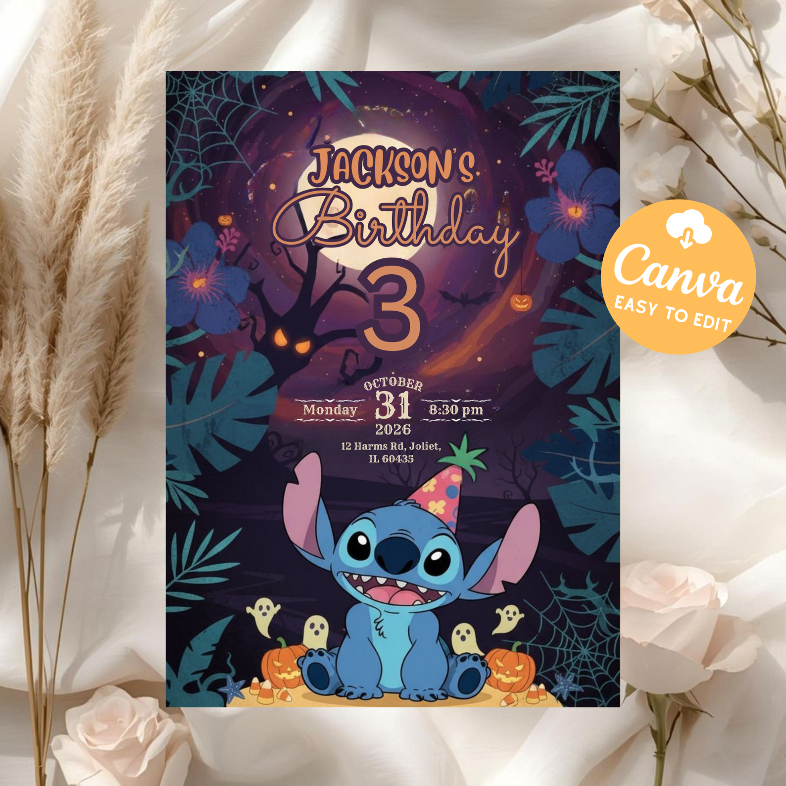 Editable Stitch Birthday Invitation Template | Kids Party Invite | Digital Download Printable | Cartoon Bday Invitation