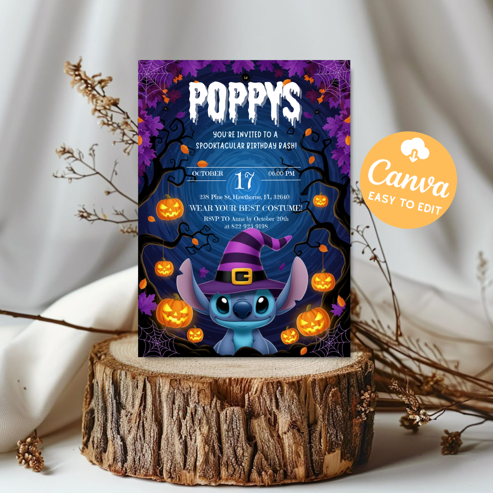Editable Stitch Birthday Invitation | Pink and Blue Stitch Party Invite | Digital Kids Invitation | Printable Mobile Template