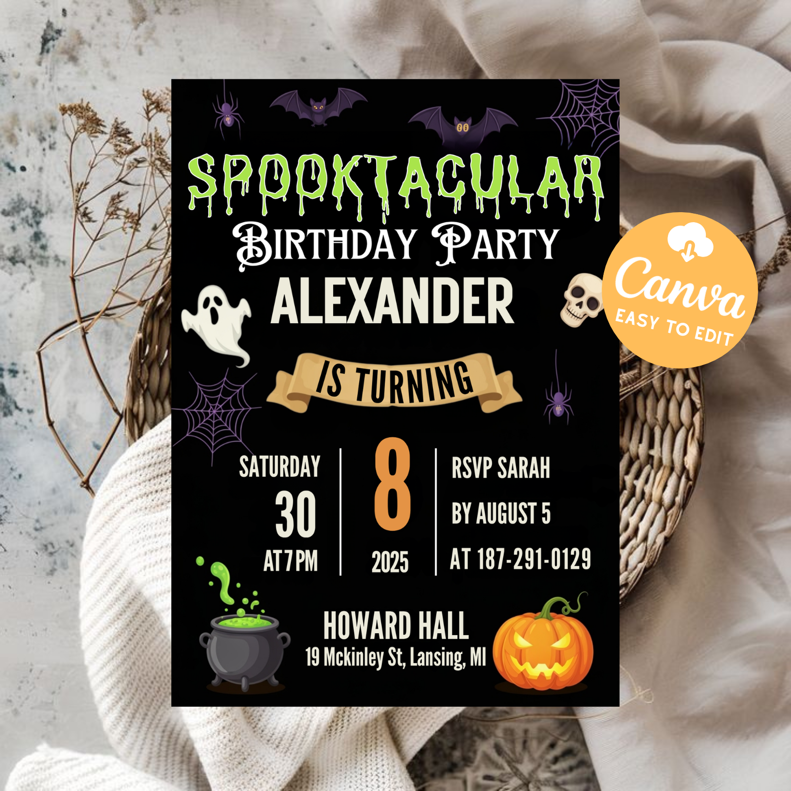 Editable Halloween Invitation | Halloween Party Invite | Spooky Birthday Invitation | Printable Halloween Card | Digital Download Template
