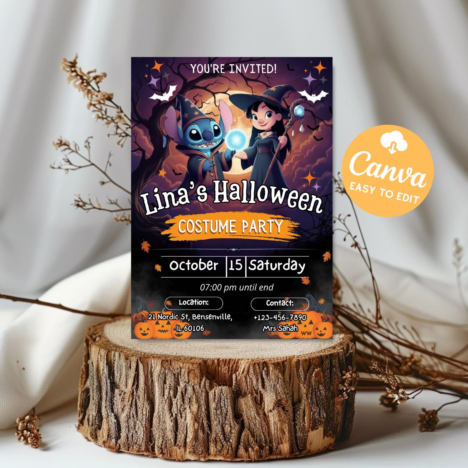 Editable Stitch Halloween Invitation | Stitch Birthday Party Invite | Printable Stitch Digital Card | Kids Stitch Invitation Template