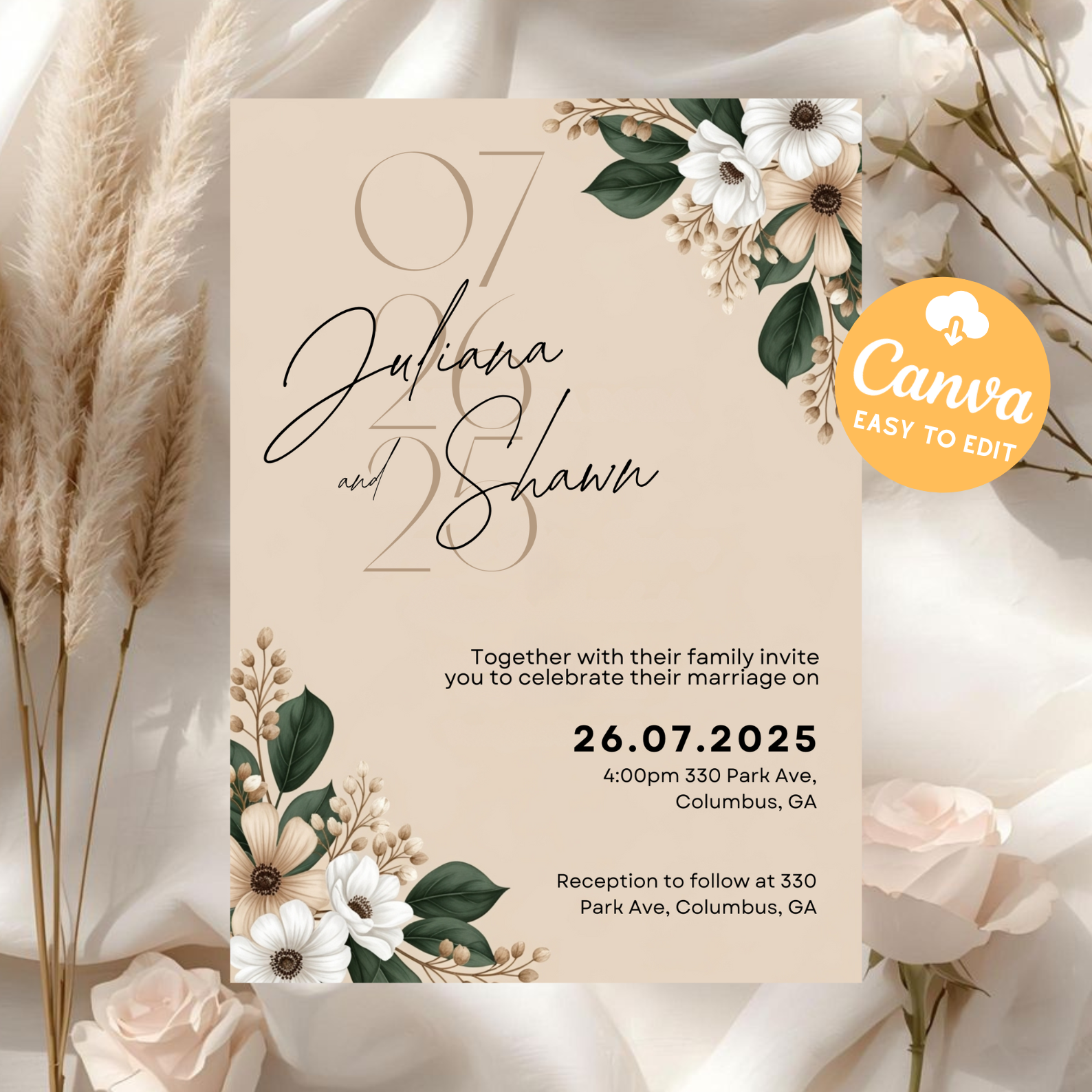 Boho Wedding Invitation in Spanish | Printable Arch Wedding Invitation Template | Canva Instant Download