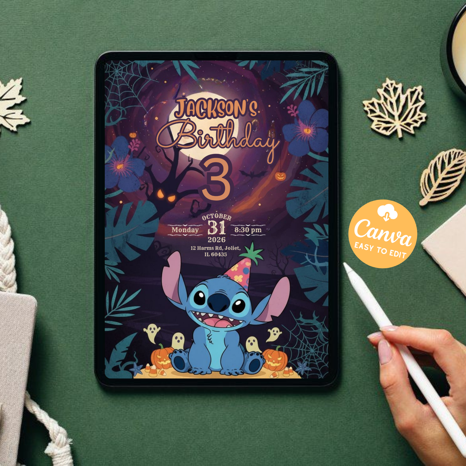 Editable Stitch Birthday Invitation Template | Kids Party Invite | Digital Download Printable | Cartoon Bday Invitation